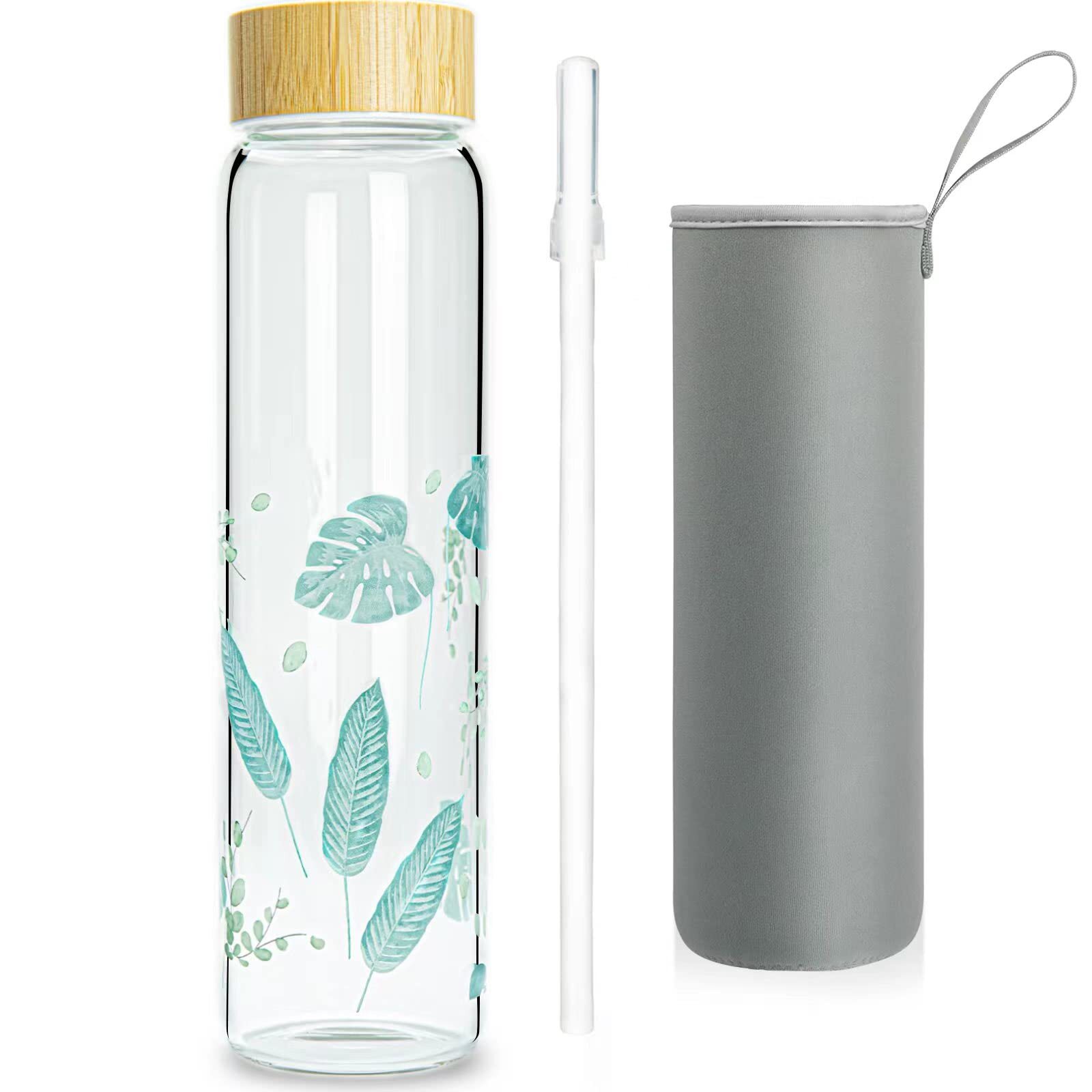 32 Oz Glass Water Bottle With Straw Wide Mouth Borosilicate Glass Bottle With Ba