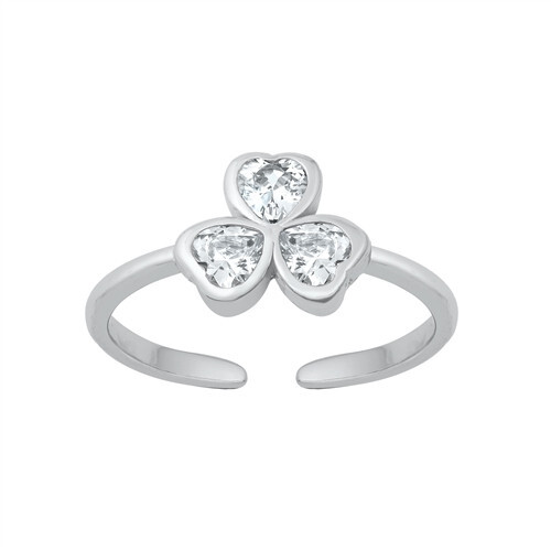 Crystal clover sterling silver toe ring
