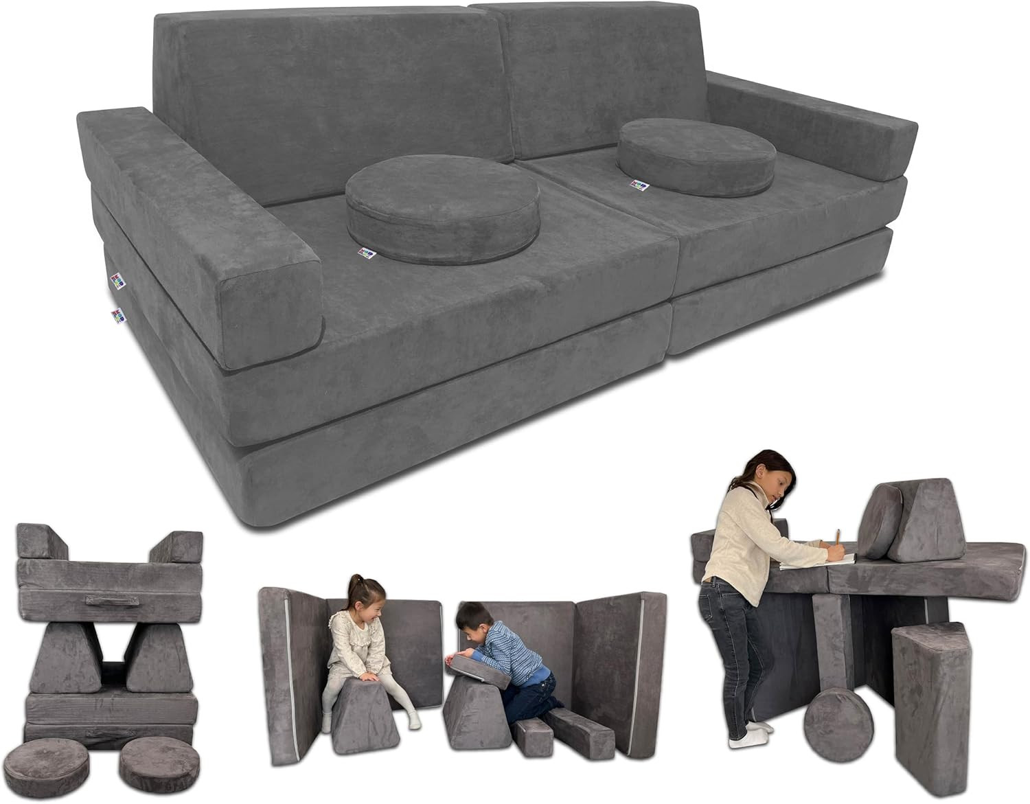 10 Piece Soft Modular Kids Play Couch for Boys and Girls ｜ Child Sectional Fort