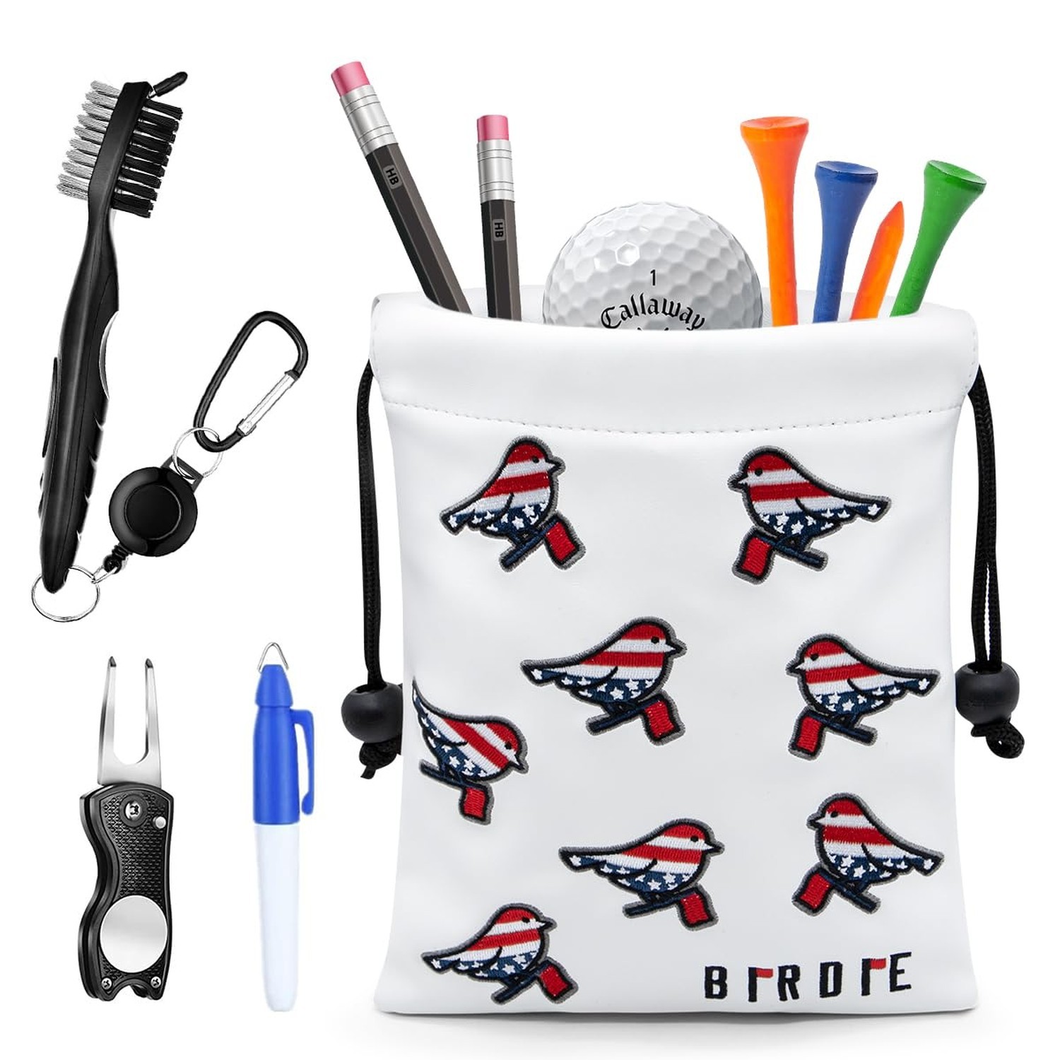 Golf Valuables Pouch, Leather Golf Tee Pouch with Drawstring Closure Portable...