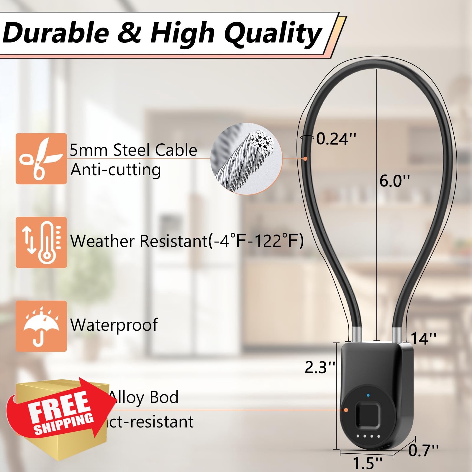 Foxlock Fingerprint Cable Lock Black