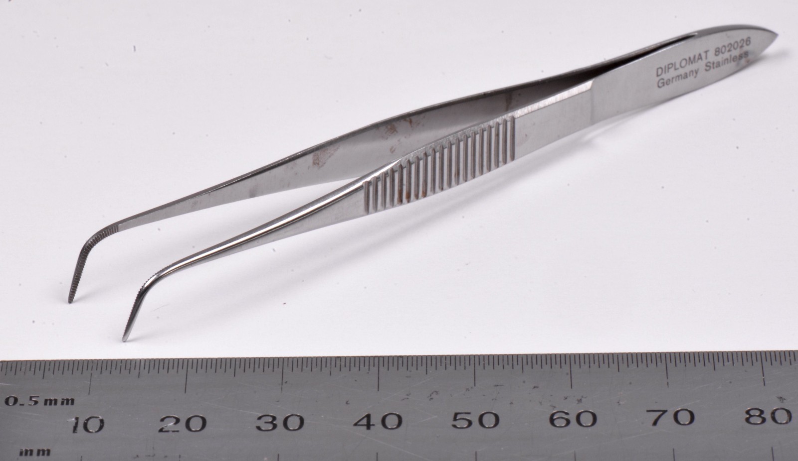 Diplomat #802026 Eye Dressing Forceps 3¾" Curved Germany Surgical Stainless