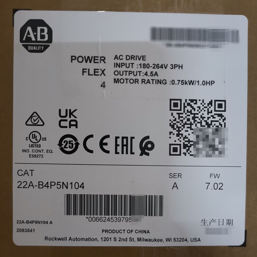 New Factory Sealed AB 22A-B4P5N104 PowerFlex 4 240V 3P 1HP AC Drive 1pcs