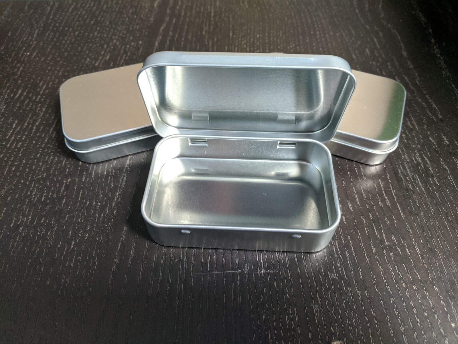 Hinged Steel Tin Storage Boxes Craft Hobby Rectangular Silver Can