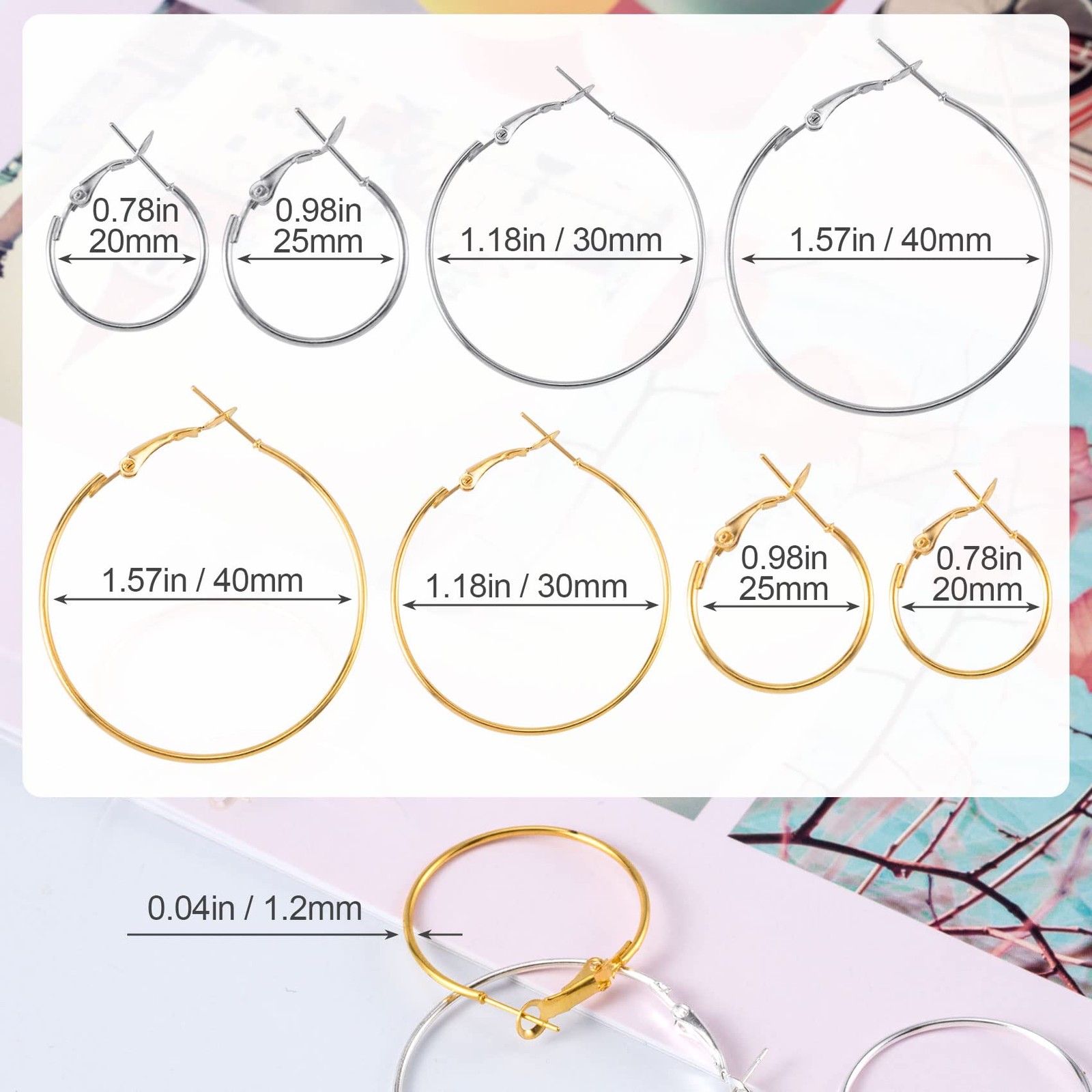 96Pcs Hoop Earrings Finding, Hypoallergenic Alloy round Earring Hoops