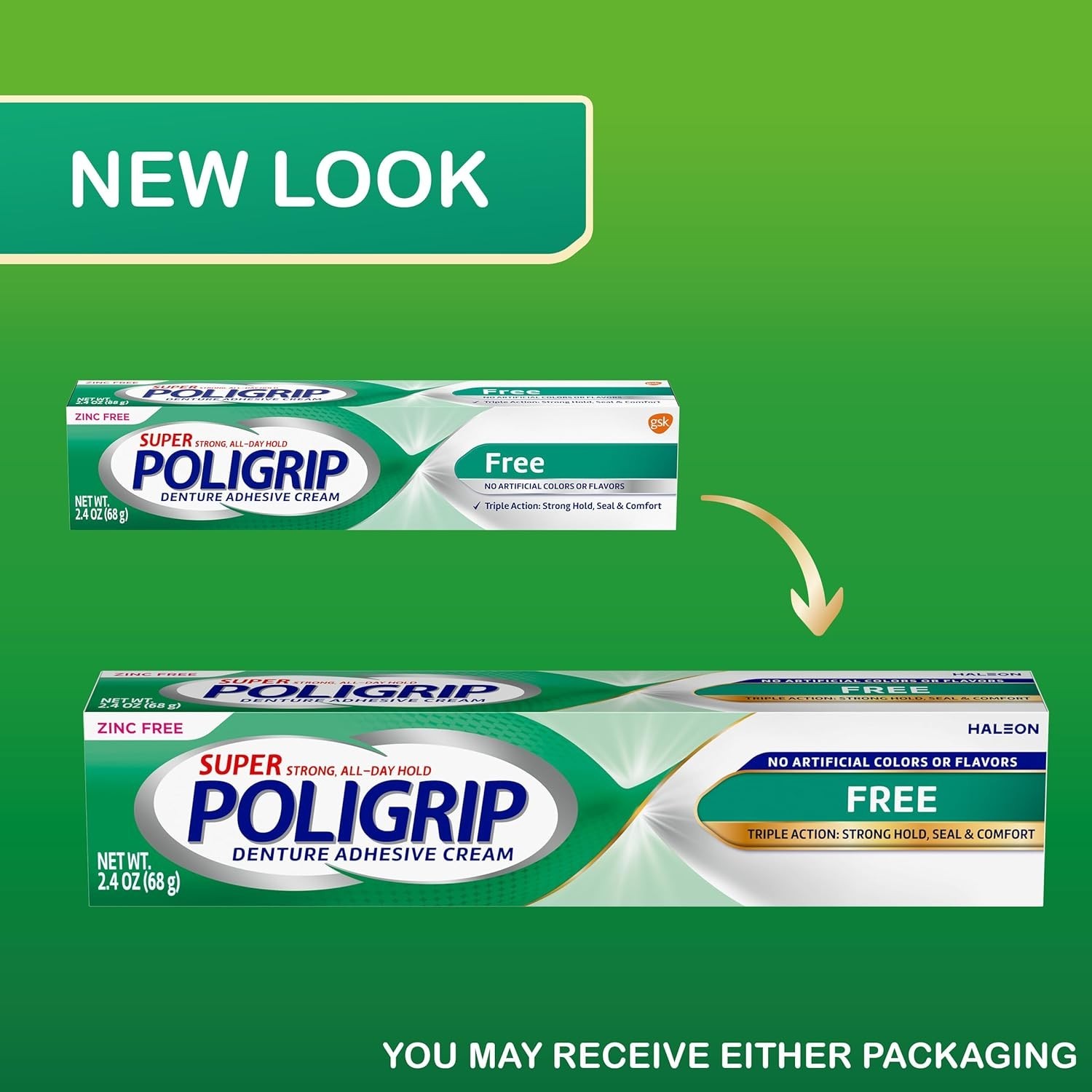 Super Poligrip Zinc Free Denture & Partials Adhesive Cream, 2.4 ounce Pack of 4
