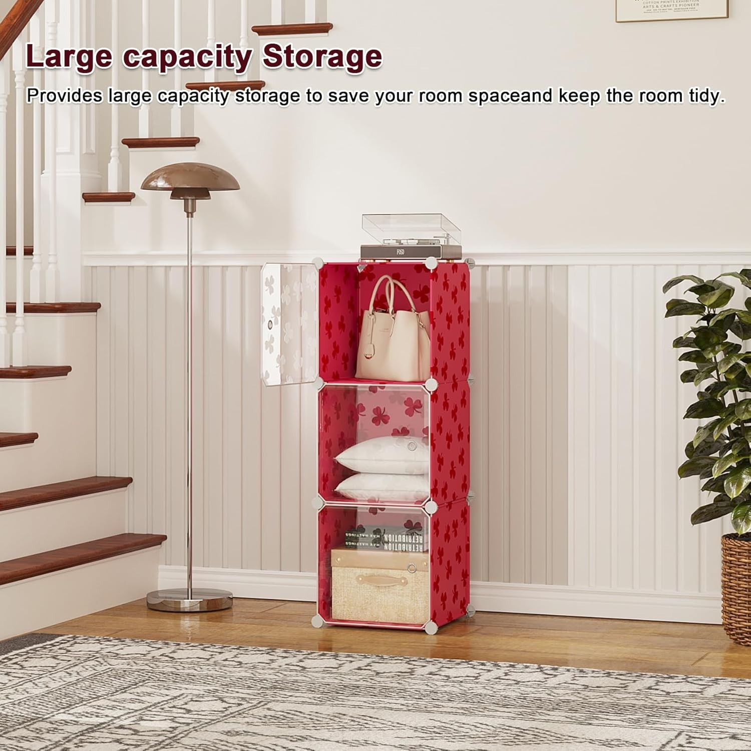 Cube Storage Organizer W/ Doors 3-Cube Shelves DIY Plastic Modular Bookshelf