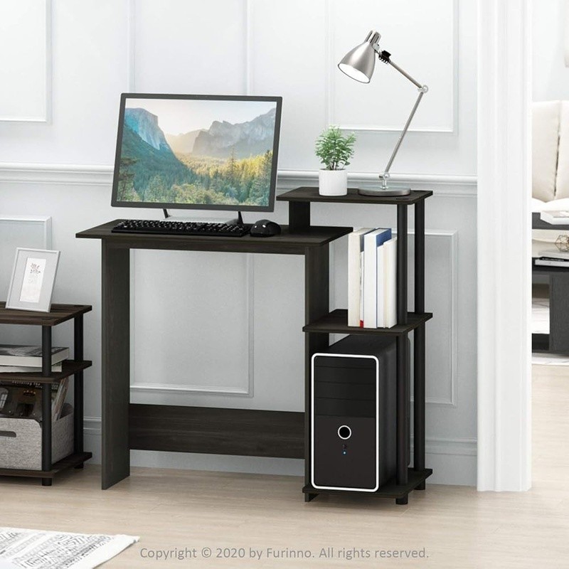 Compact Computer Desk W/ CPU Storage Elevated Shelf Easy Assembly Sturdy Design