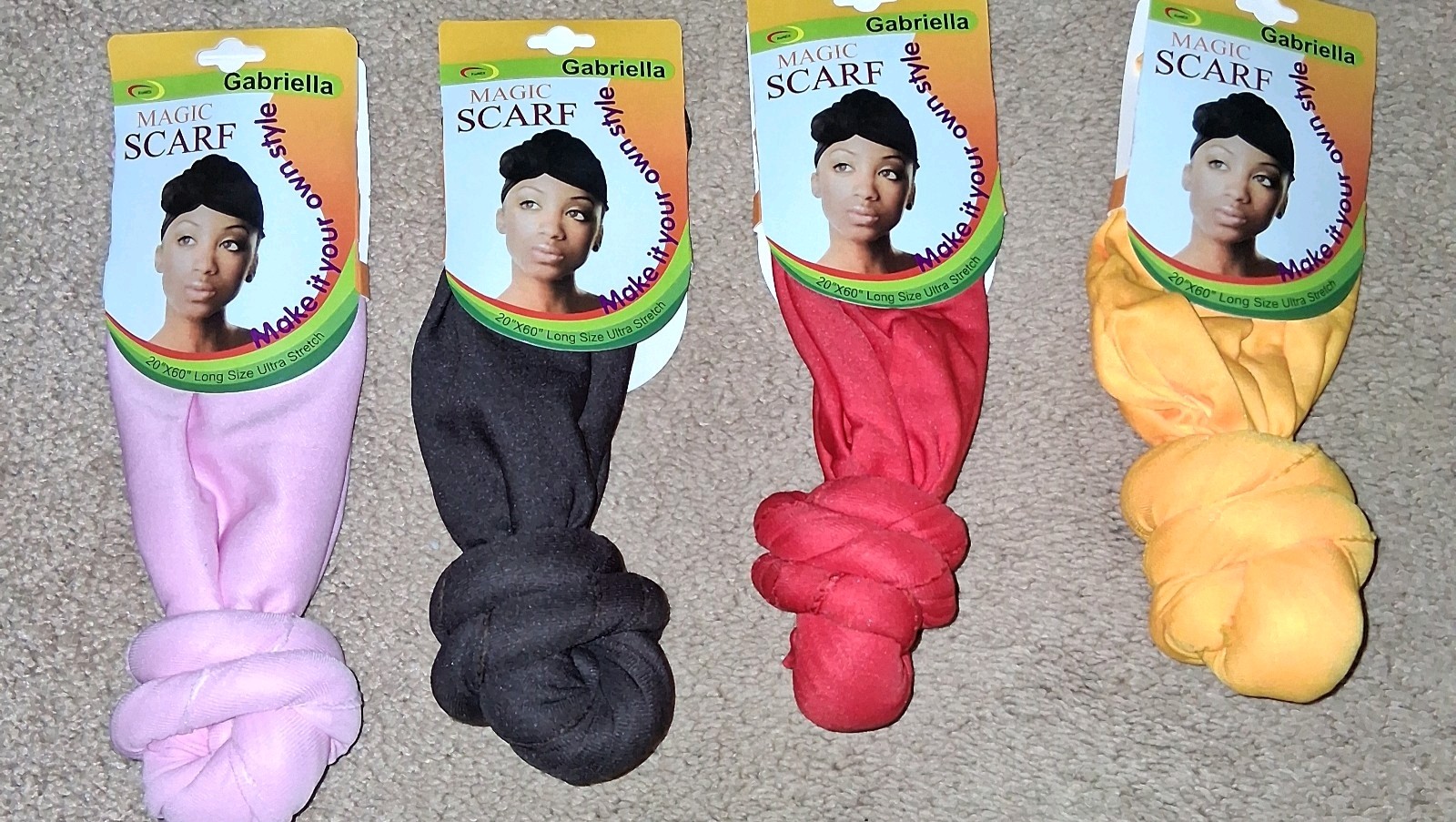 Lot Of 4 Hair Wrap for Women Long Stretch Head Scarf Pink Yellow Brown  Red