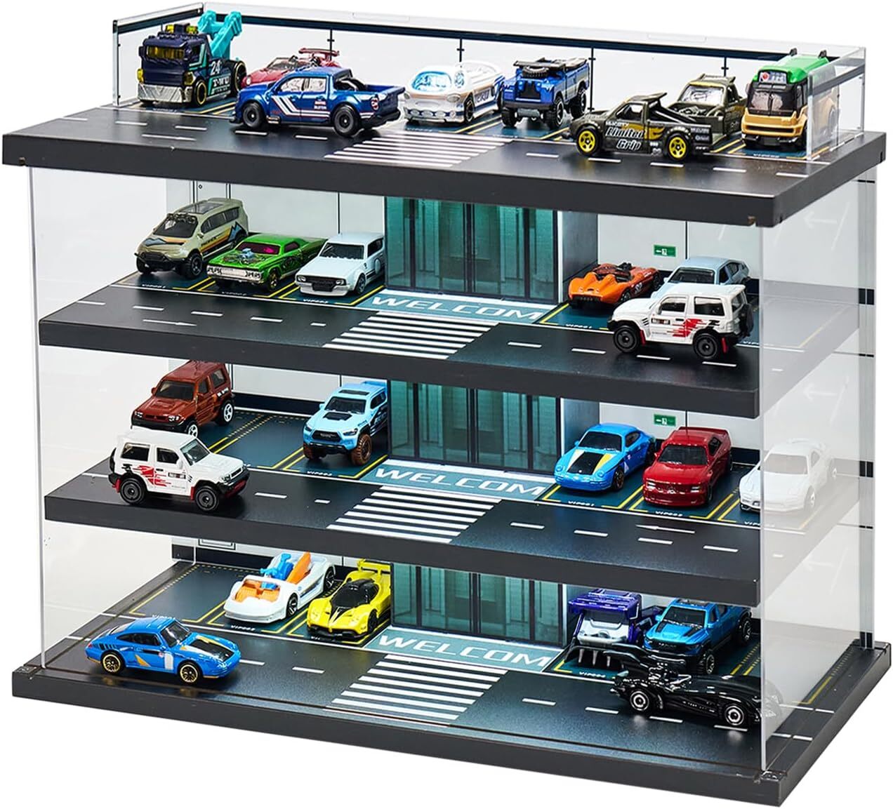 Car Display Case 4 Tier Acrylic LED Light 1/64 Diecast 1/24 Cabinet