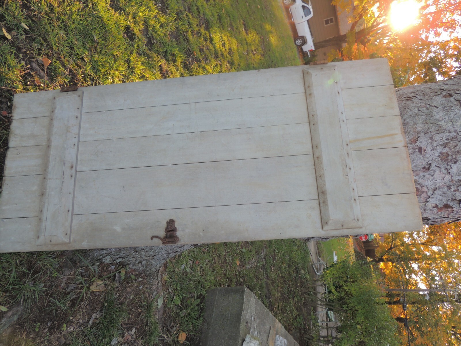 Antique Vintage Wood BARN DOOR FARM DOOR 67"H-29W w/Original Hardware Red paint