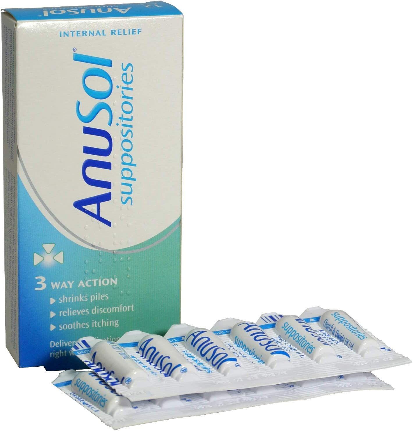 Anusol Suppositories 12 Hemorrhoid with Zinc Oxide, Bismuth Oxide, Balsam Peru