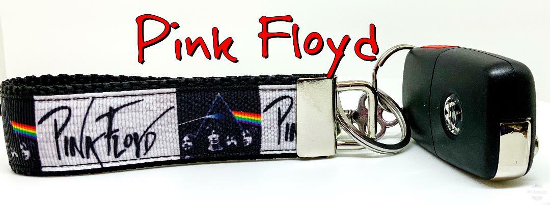 Pink Floyd Key Fob Wristlet Keychain 1"wide Zipper pull Camera strap handmade