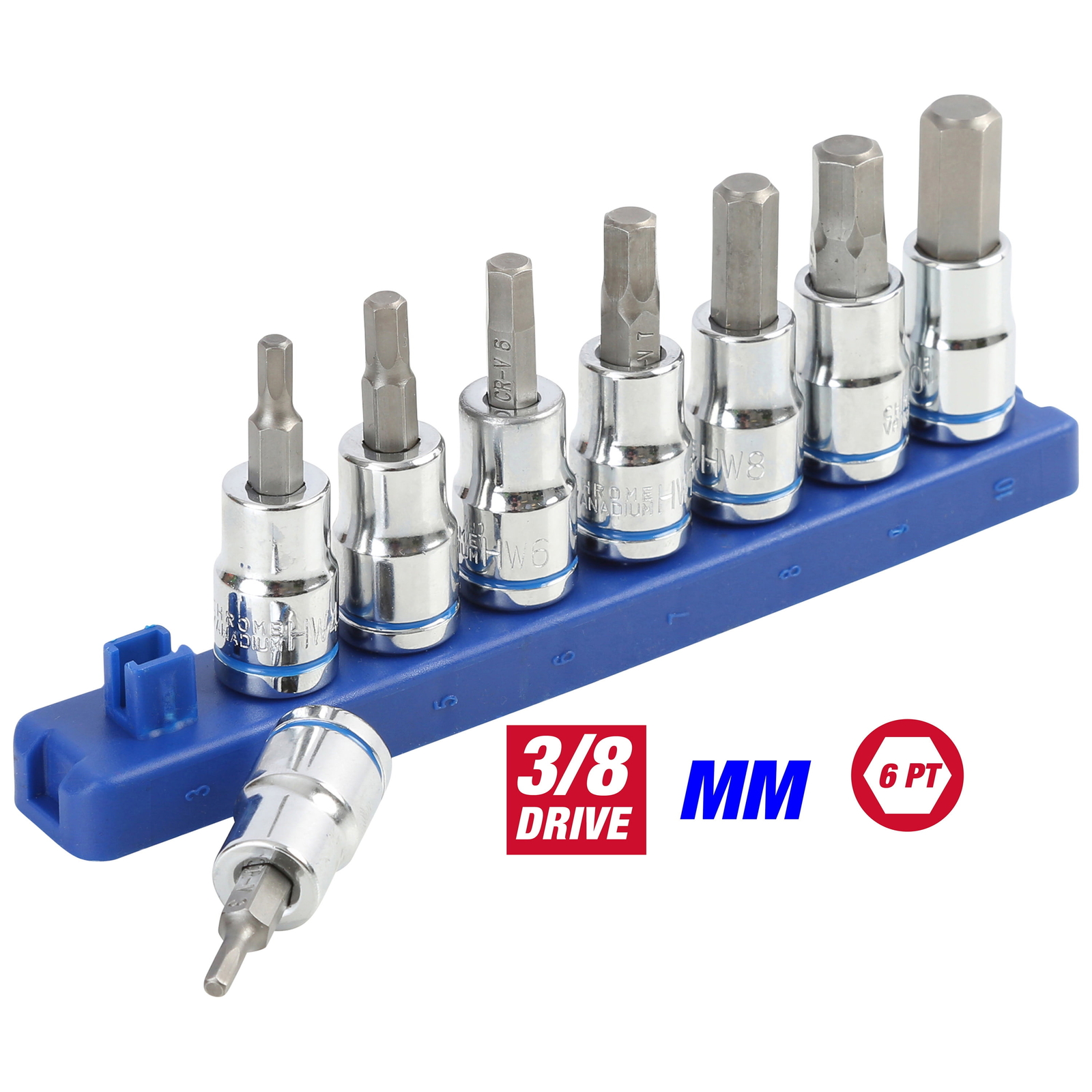 9-Piece 3/8-inch Drive,Metric Hex Socket Bit Set for Automotive and DIY Projects