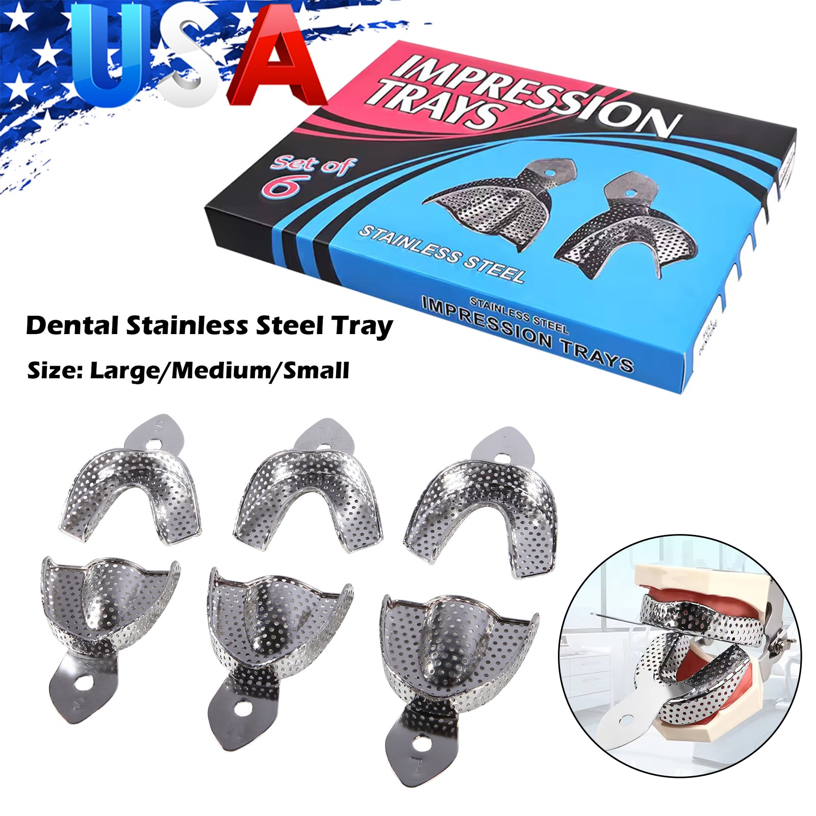 Autoclavable metal Impression Trays Stainless Steel Upper Lower Dental