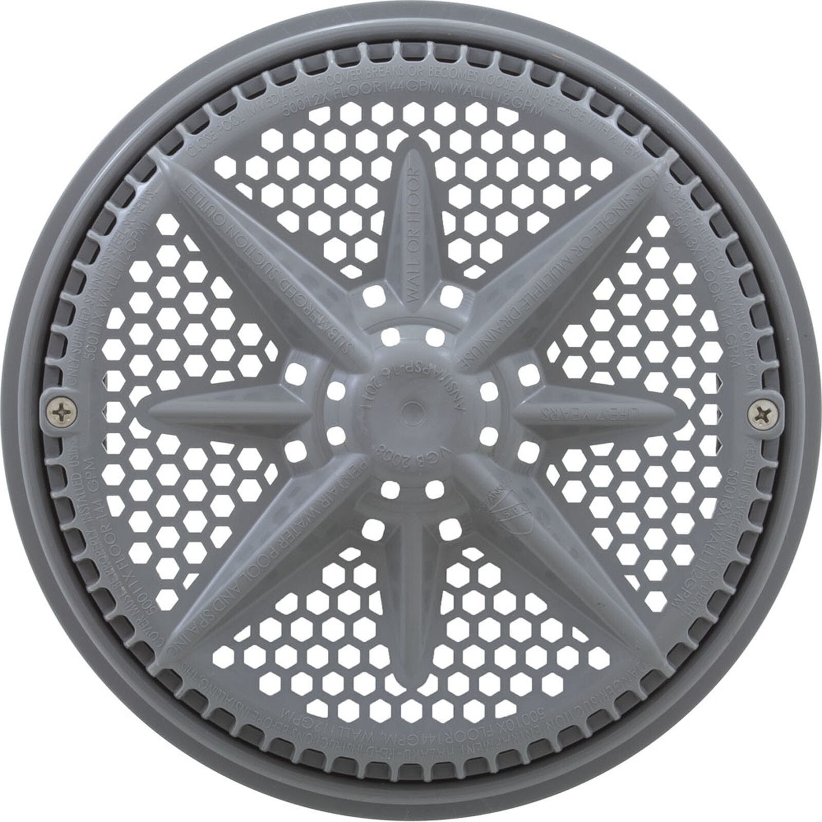 500147 Main Drain Grate, PentStarGuard, 8", 112gpm, Gray, qty 2, Short Ring