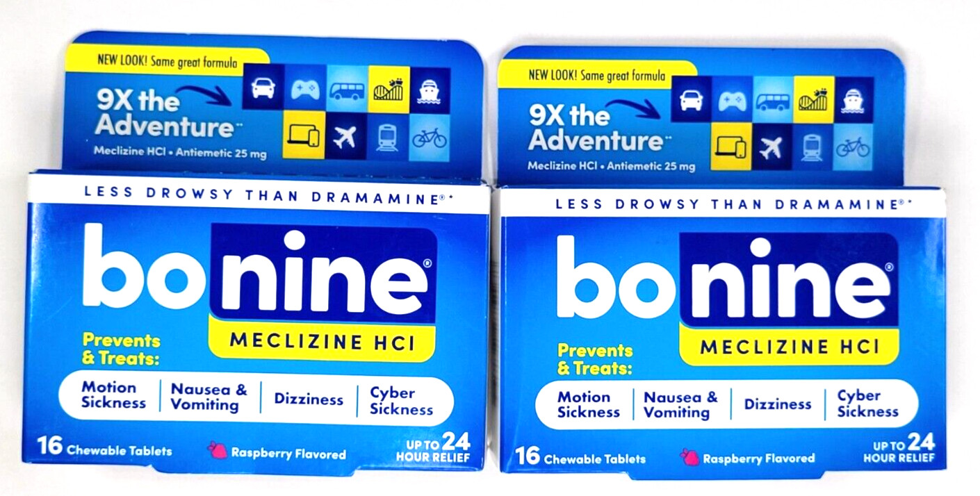 Bonine MECLIZINE HCI for Motion Sickness RASPBERRY - 32 Chewable Tablets