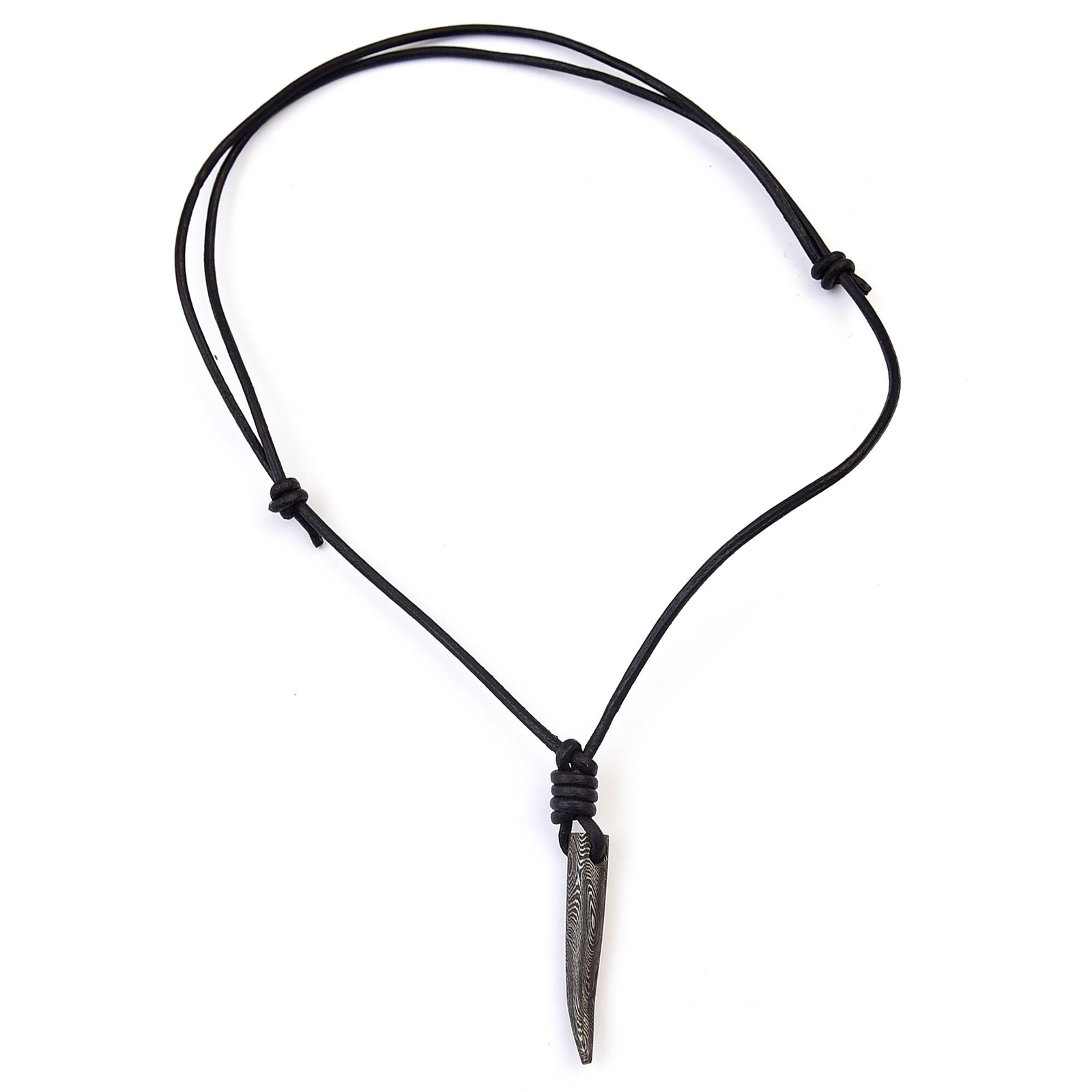 Hidden Power Damascus Steel Pendant Necklace with Adjustable Leather Cord