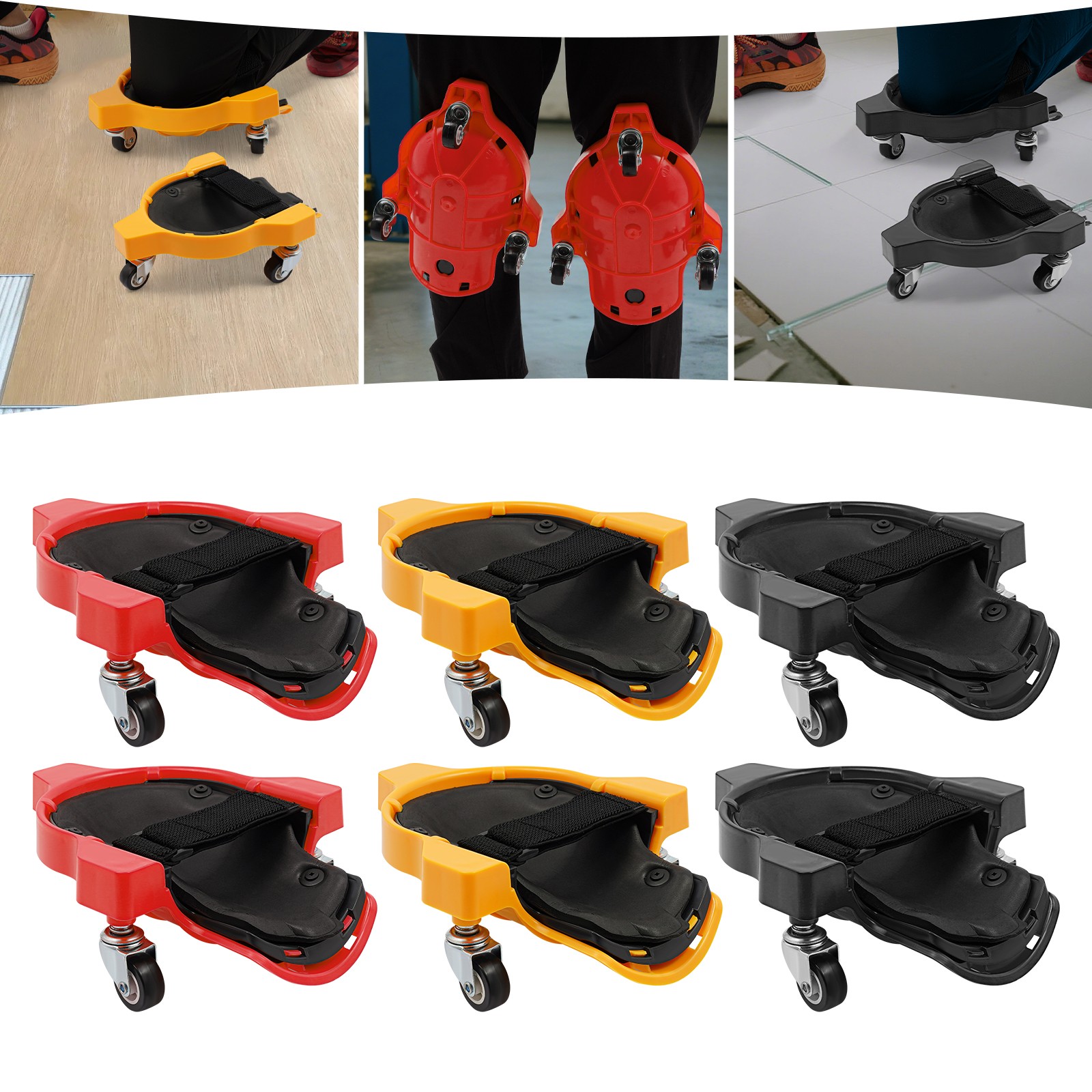 Rolling Knee Pads with 3 Wheels Flexible Sliding Knee Pads w/Adjustable Straps