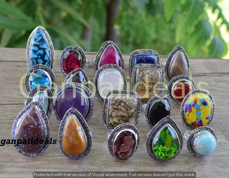 1000pcs Lot Agate & More Gemstone Rings Wholesale Lots 925 Silver Plated Jewelry