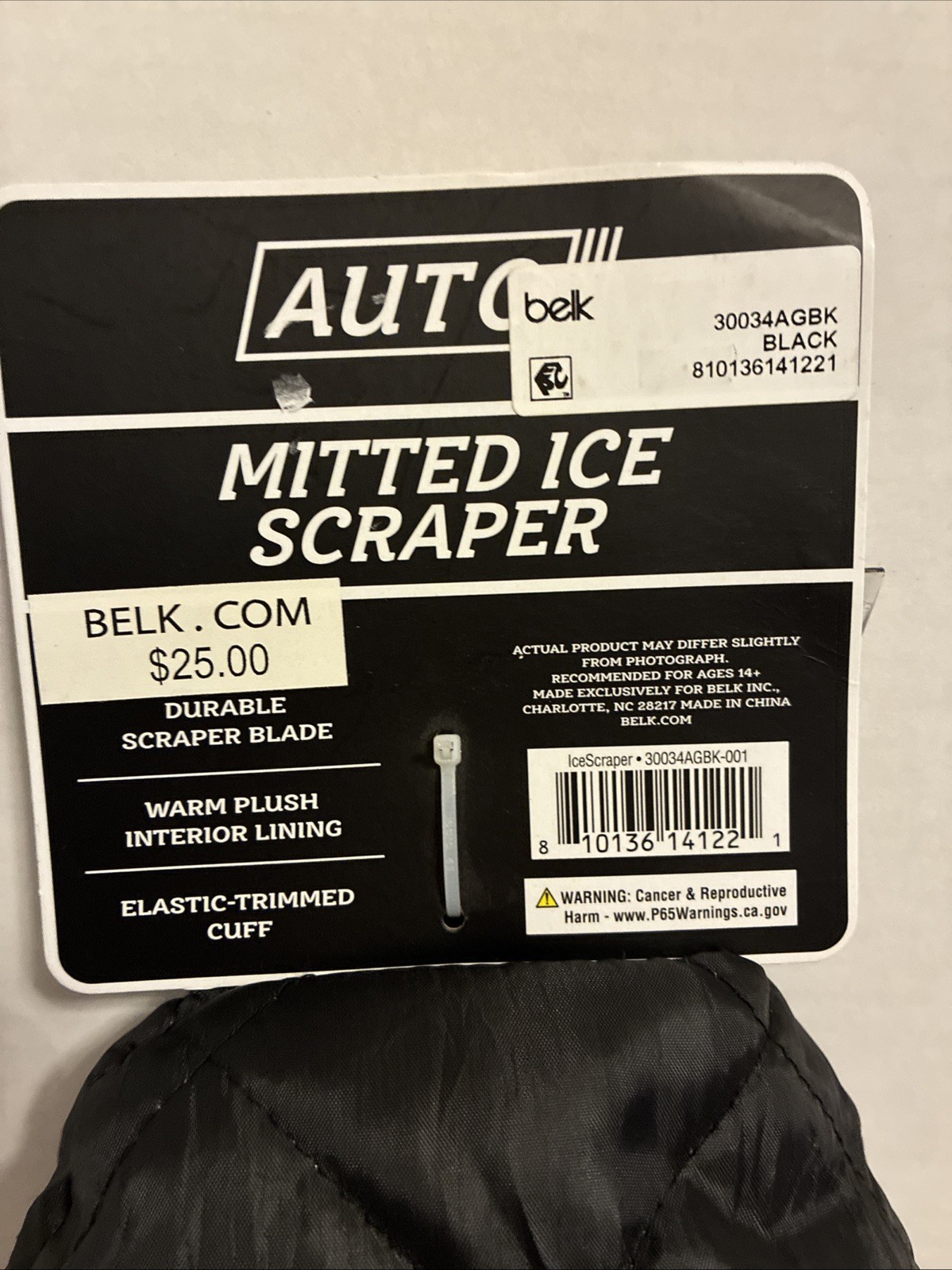 Auto Mitted Ice Scrapper Quilted Nylon Waterproof NWT