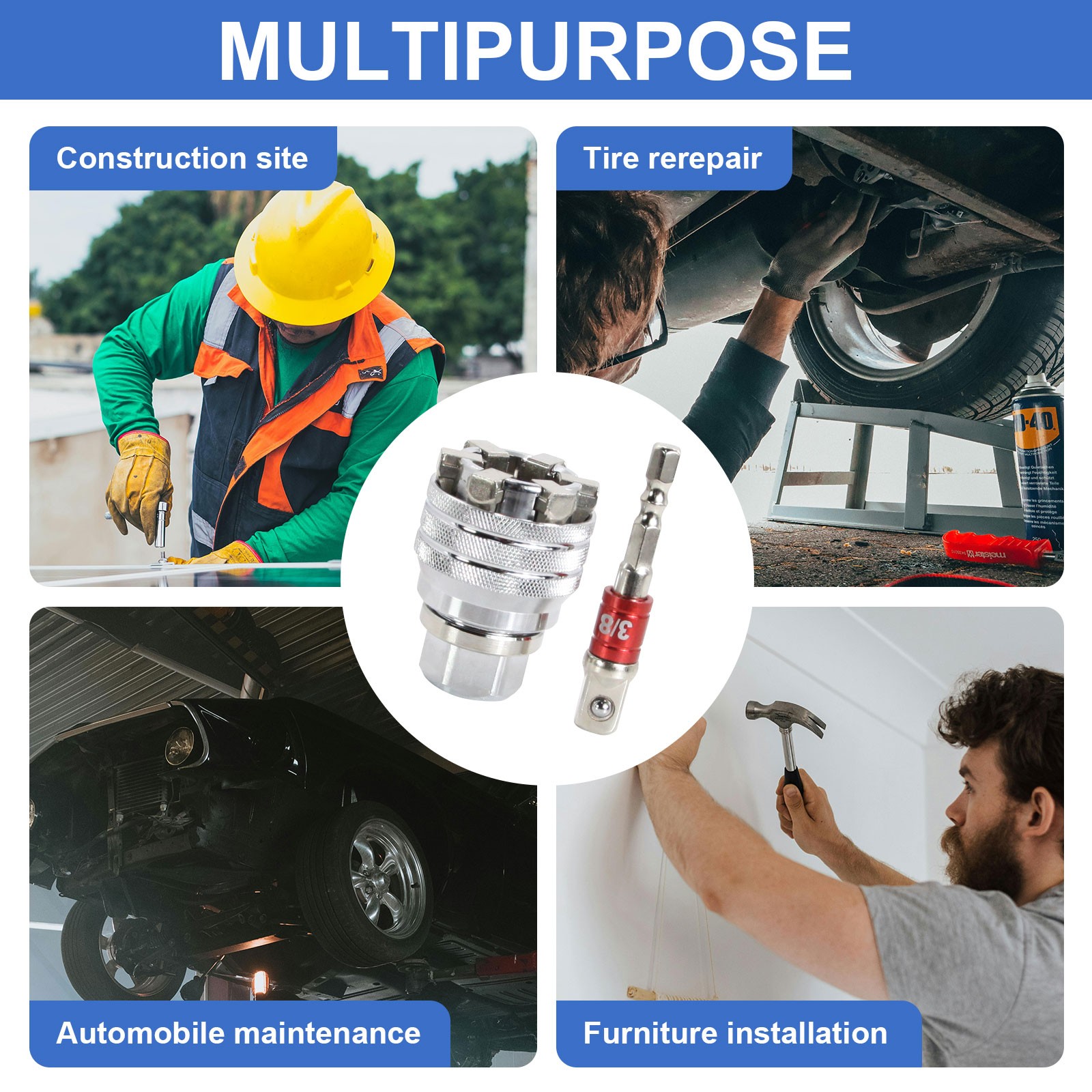 Universal Multi-Function Wrench Socket Adapter Head for 3/8 inch Drive Wrench