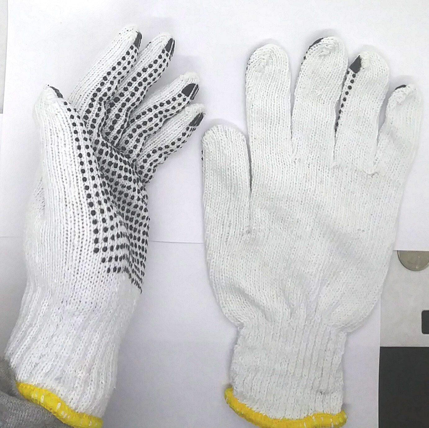Men's Black Single Dot Work Gloves Industrial Grade White Cotton
