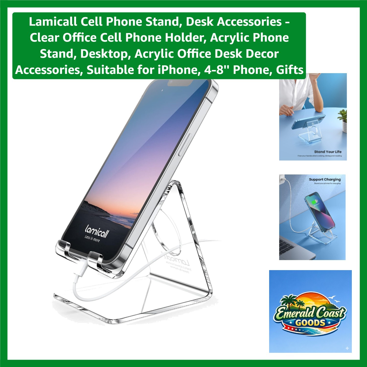 Elegant Clear Acrylic Phone Stand for 4-8'' Smartphones - Ideal Desk Accessory