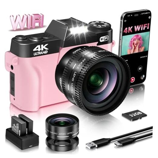 4K Vlogging Camera for YouTube 56MP Digital Camera for Photography WX02-PINK