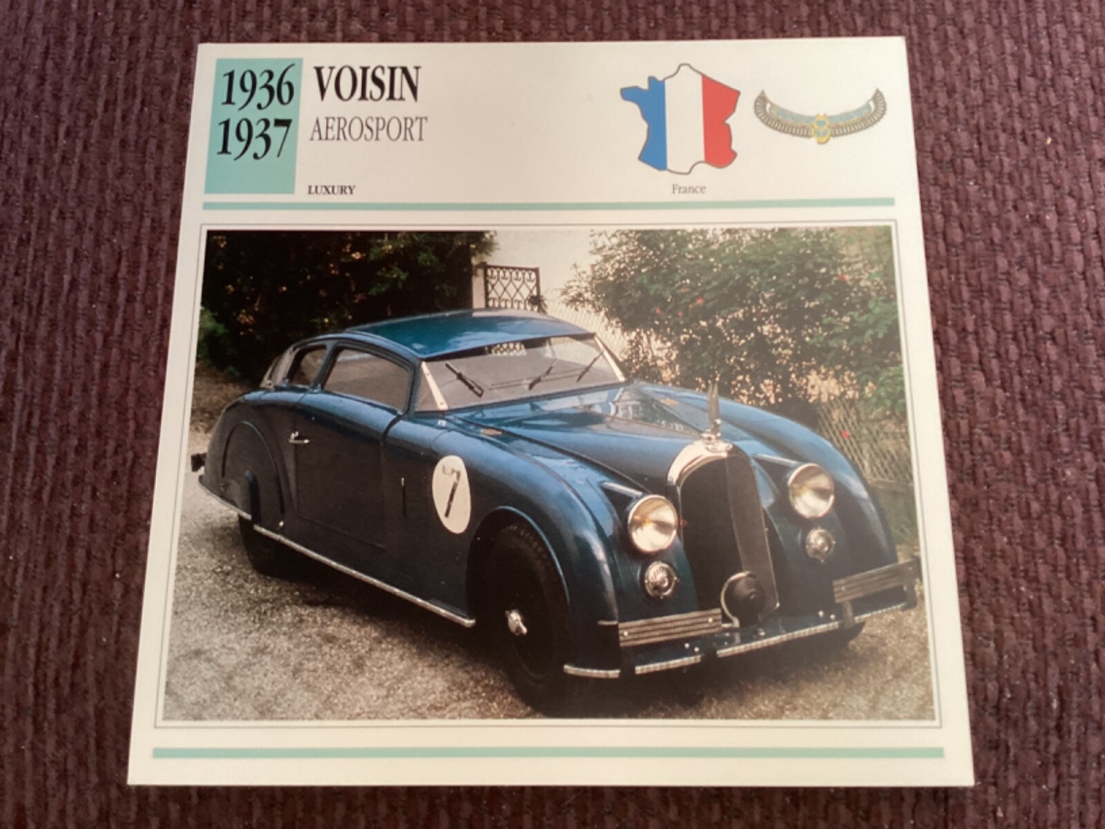 Voisin Aerosport,  1936-37,  Luxury Class Car, France,  Collectors Card