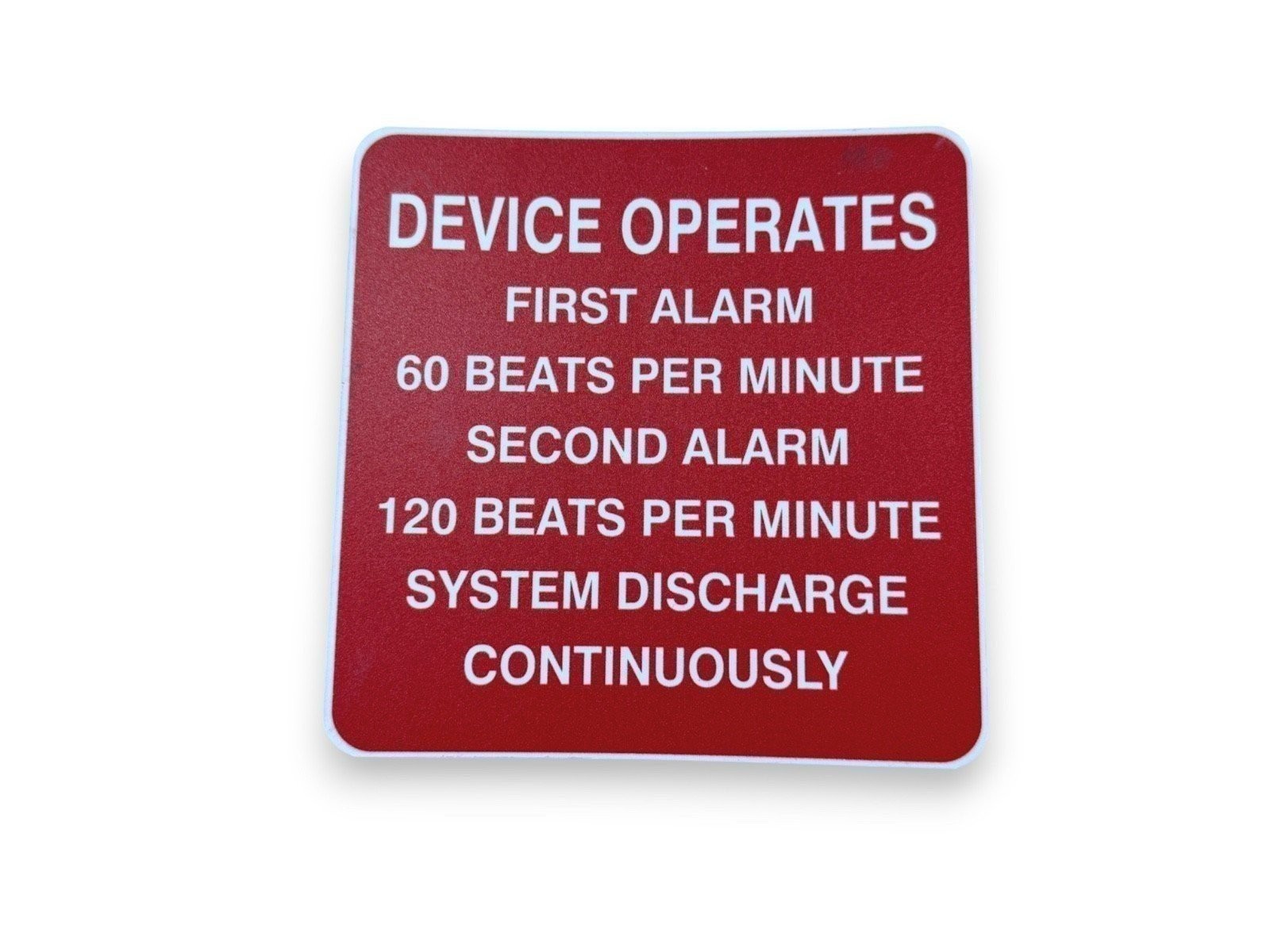 System Discharge First Second Alart Operates Plastic Sign 6 inch x 6 inch (NEW)
