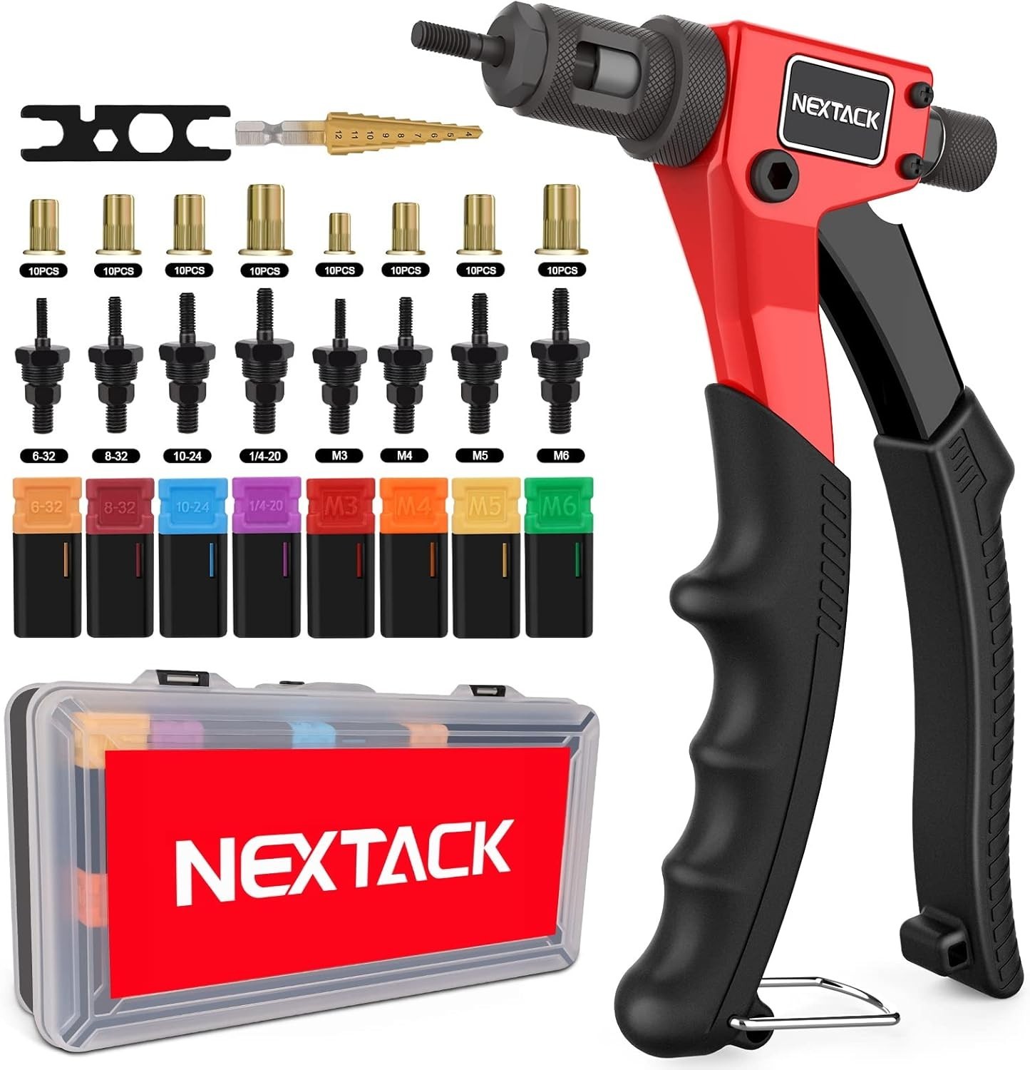 Rivet Nut Tool Kit with a Step Drill Bit & 80 Nutserts for Tight Space, 8" Rivnu