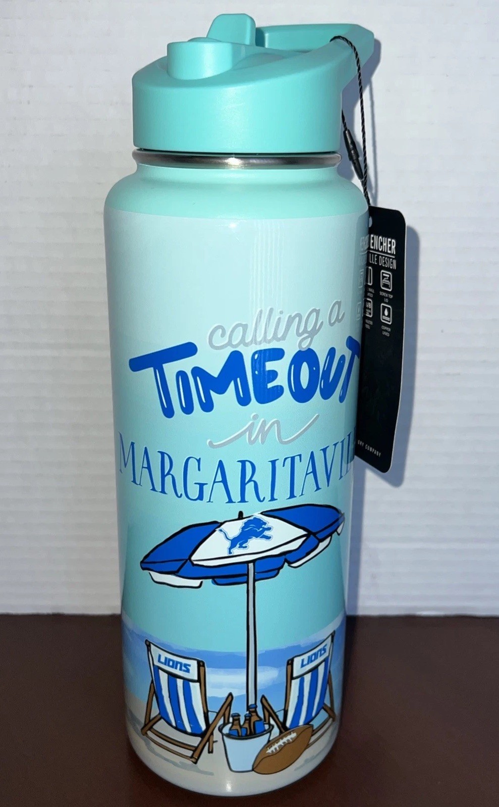 Margaritaville Detroit Lions Stainless Steel 34 oz Tumbler Screw Top w/Straw NWT