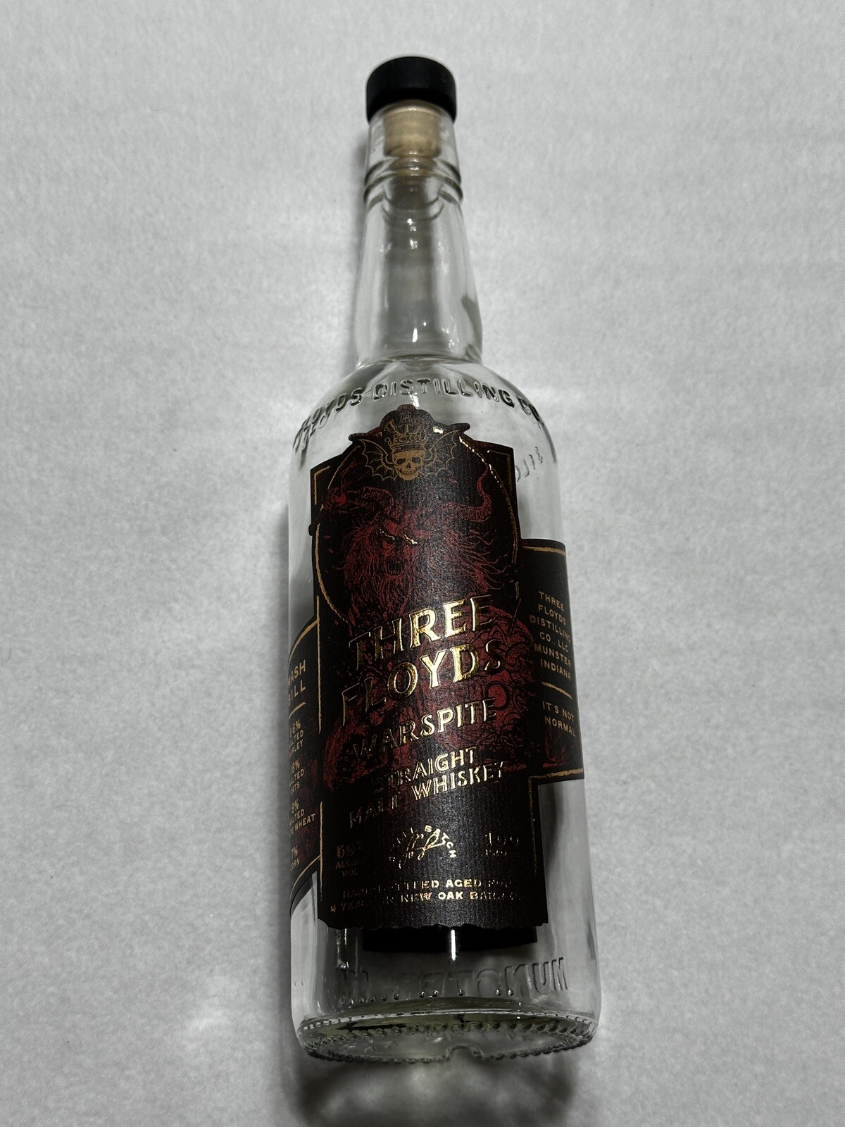 THREE FLOYDS Warspite Straight Malt Whiskey EMPTY BOTTLE Small Batch Indiana