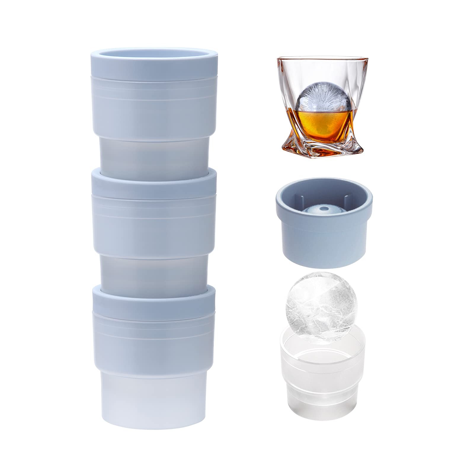 Ice Ball Molds, Set of 4, Slow-Melting Stackable Ice Cube Maker, 2.5 Inch big...