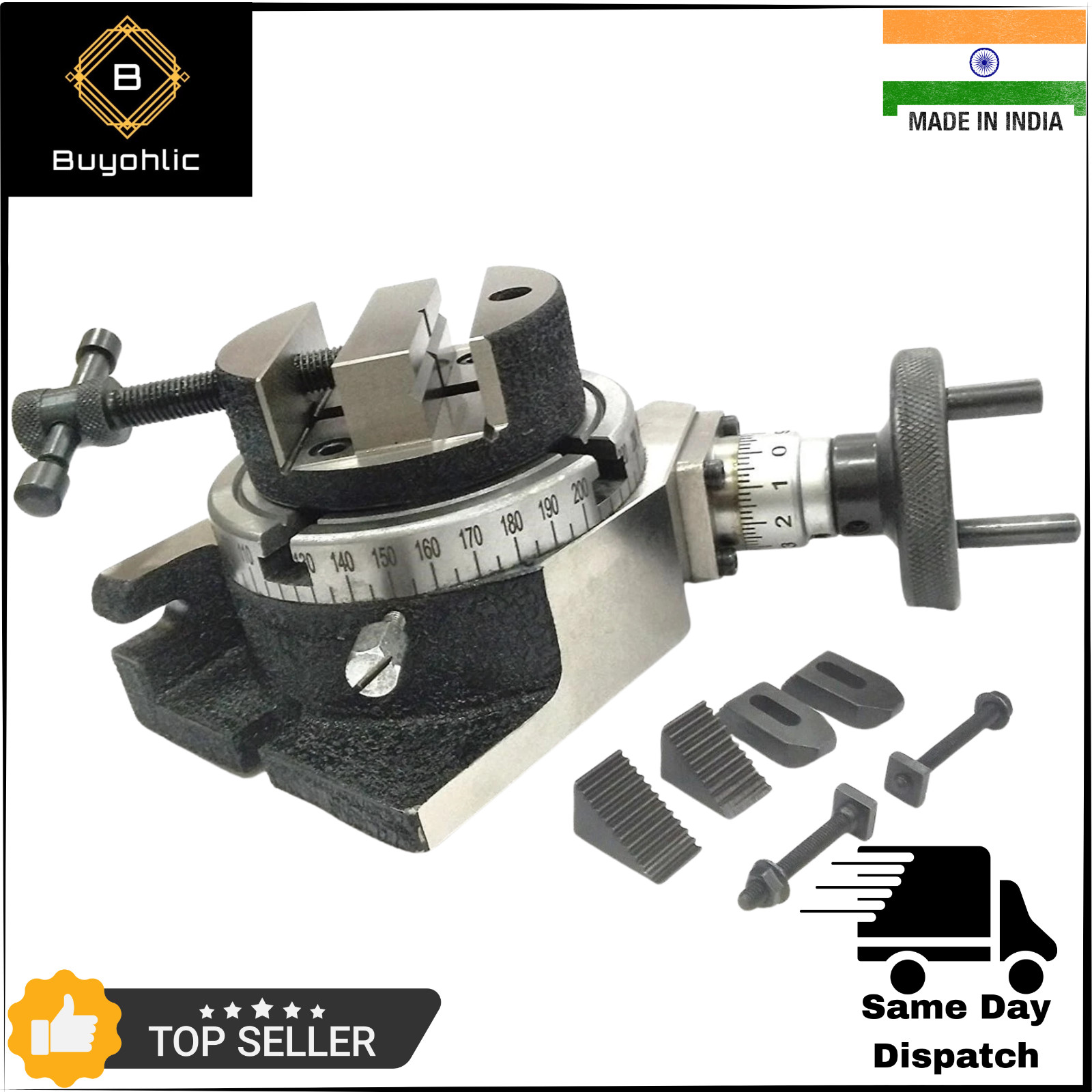4"/100 mm Rotary Table Horizontal Vertical with Suitable Round Vices & Clamp Kit