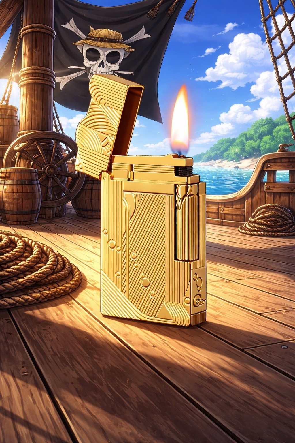 Sanji lighter from One Piece Kerosine in gold color w/ gift box