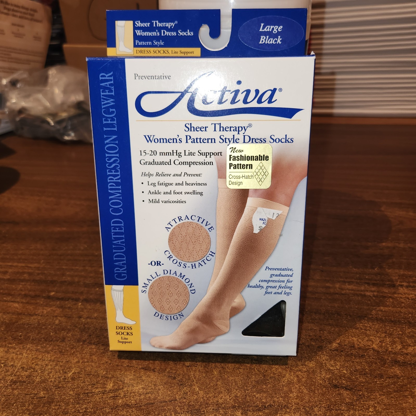 NEW ACTIVA WOMENS 15-20 MMHG COMPRESSION DRESS SOCKS - Black Sz L