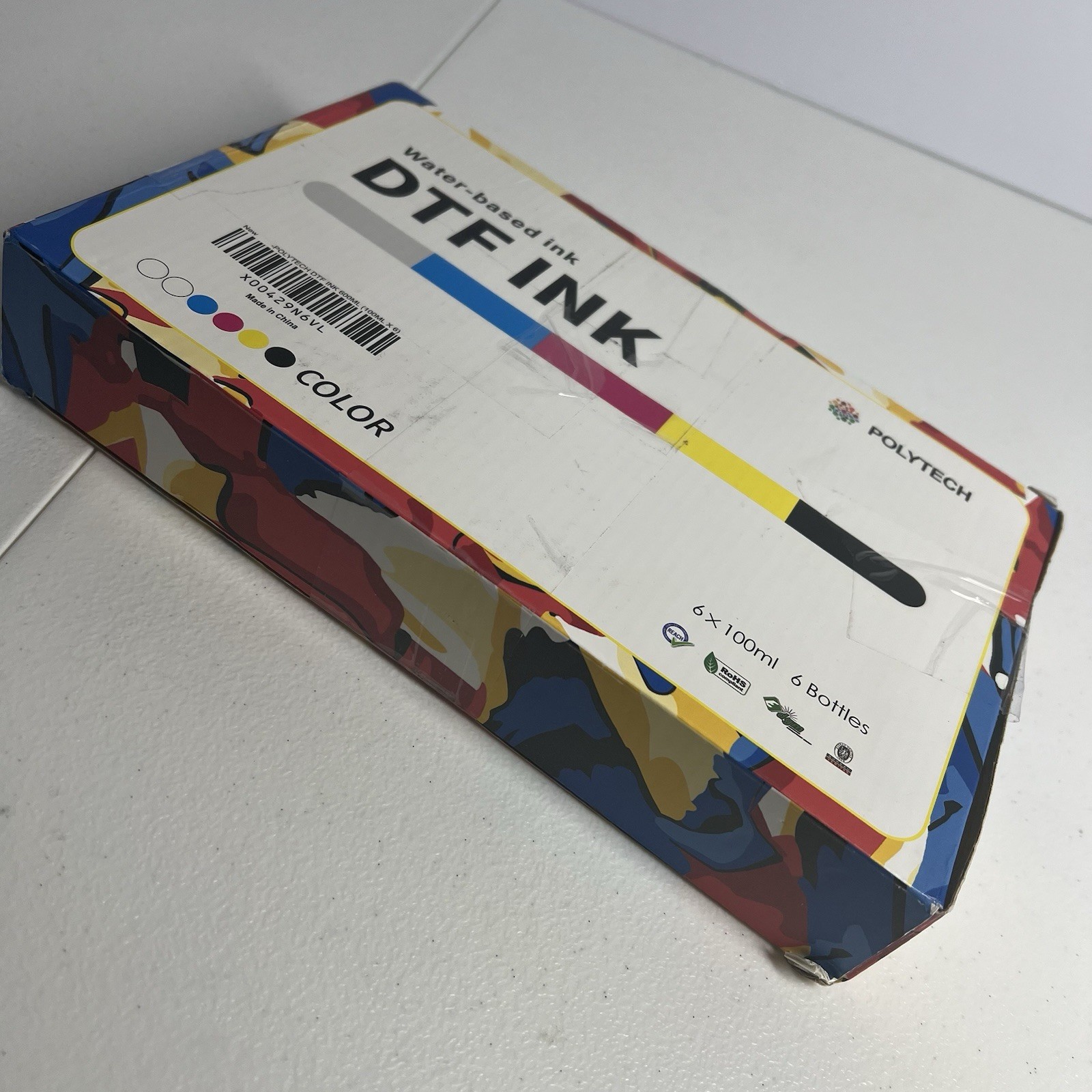 Polytech DTF Ink 6×100ml Bottles Water-Based CMYK+White+Black for DTF Printers