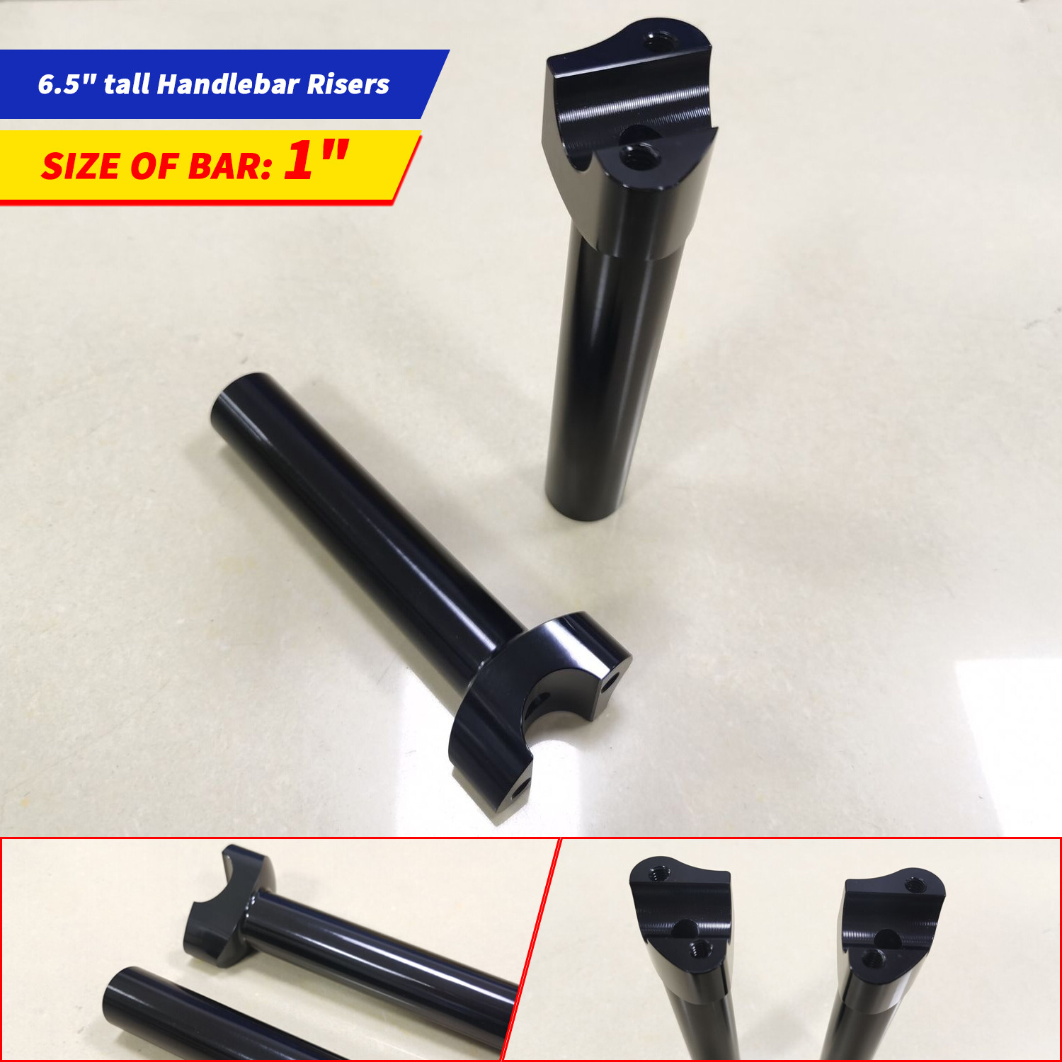 Black 6.5" Tall Handlebar Risers For Harley 1" Bar Dyna Heritage Softail XLH883