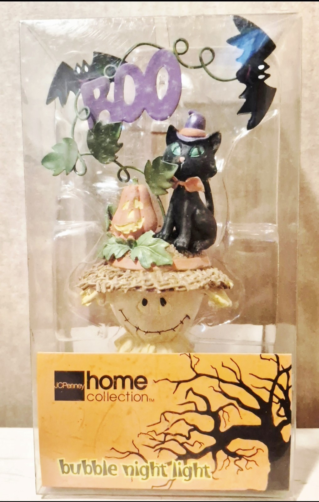Vintage JC Penney Halloween Acrylic Night Light BOO Bat Cat Witch Pumpkin. NEW