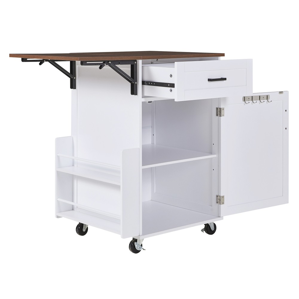 39.3" Farmhouse Kitchen Island with Drop Leaf, Kitchen Storage Island