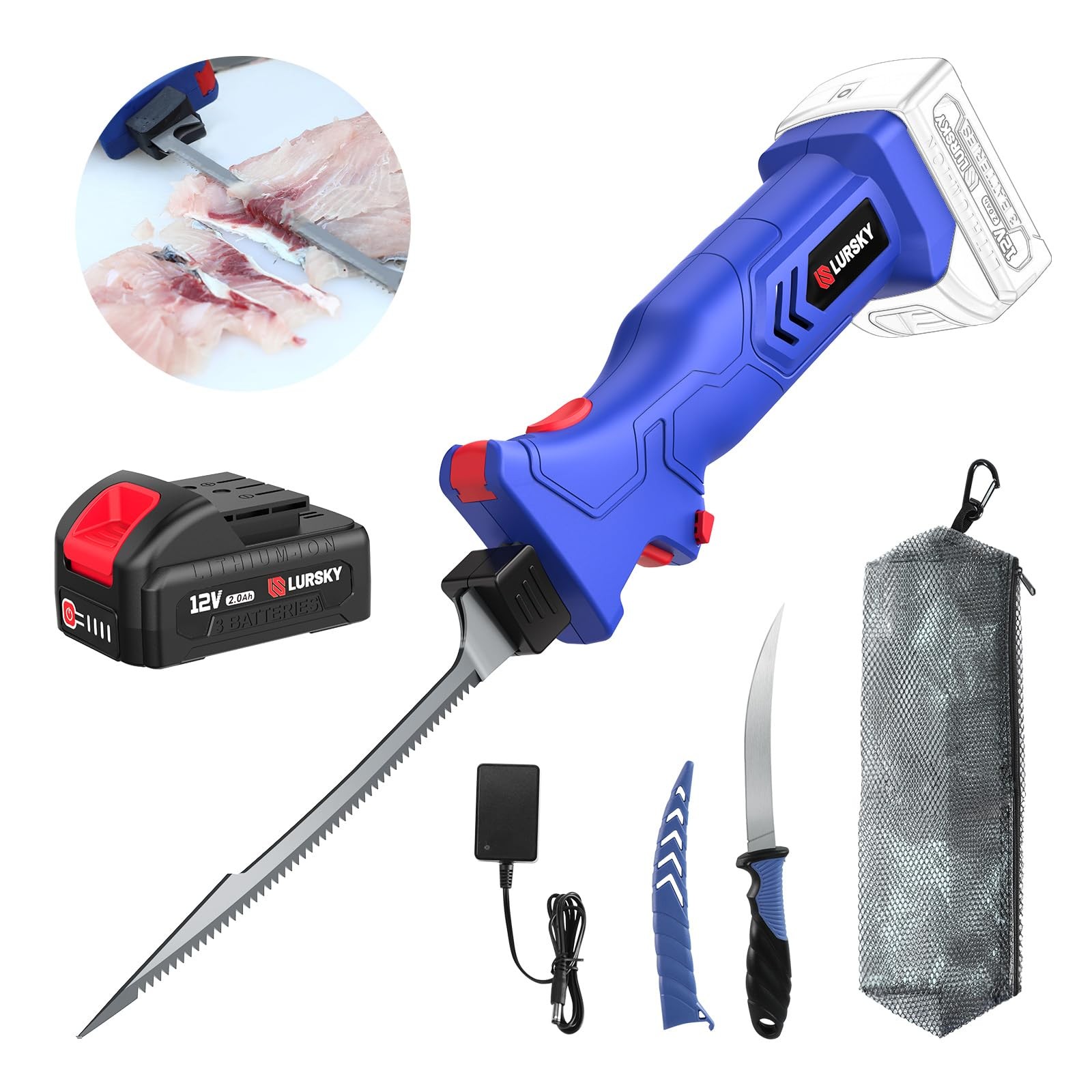 LURSKY Cordless Electric Fillet Knife - Fishing, Bass, Catfish, Tuna