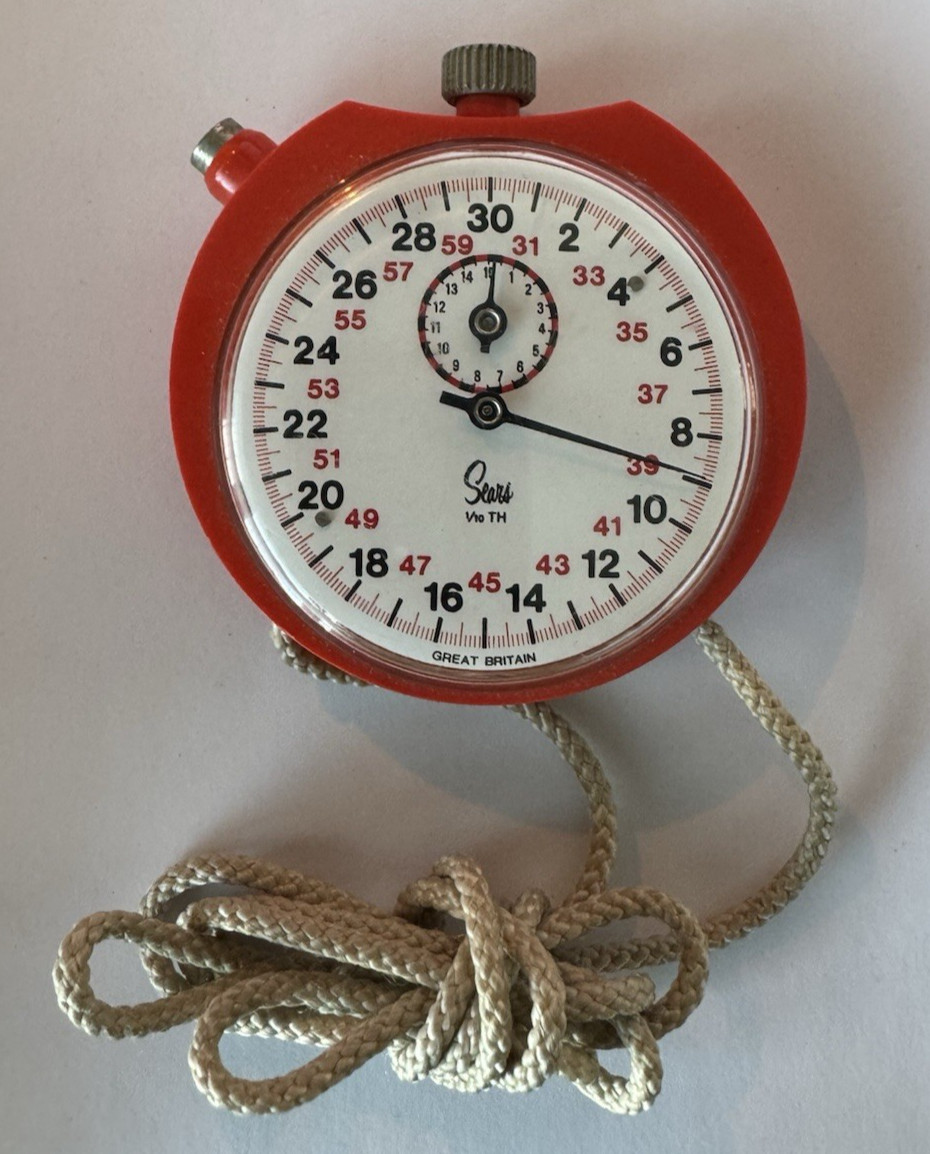 Vintage 1970’s Sears Orange 1/10th Stopwatch - Made in Great Britain