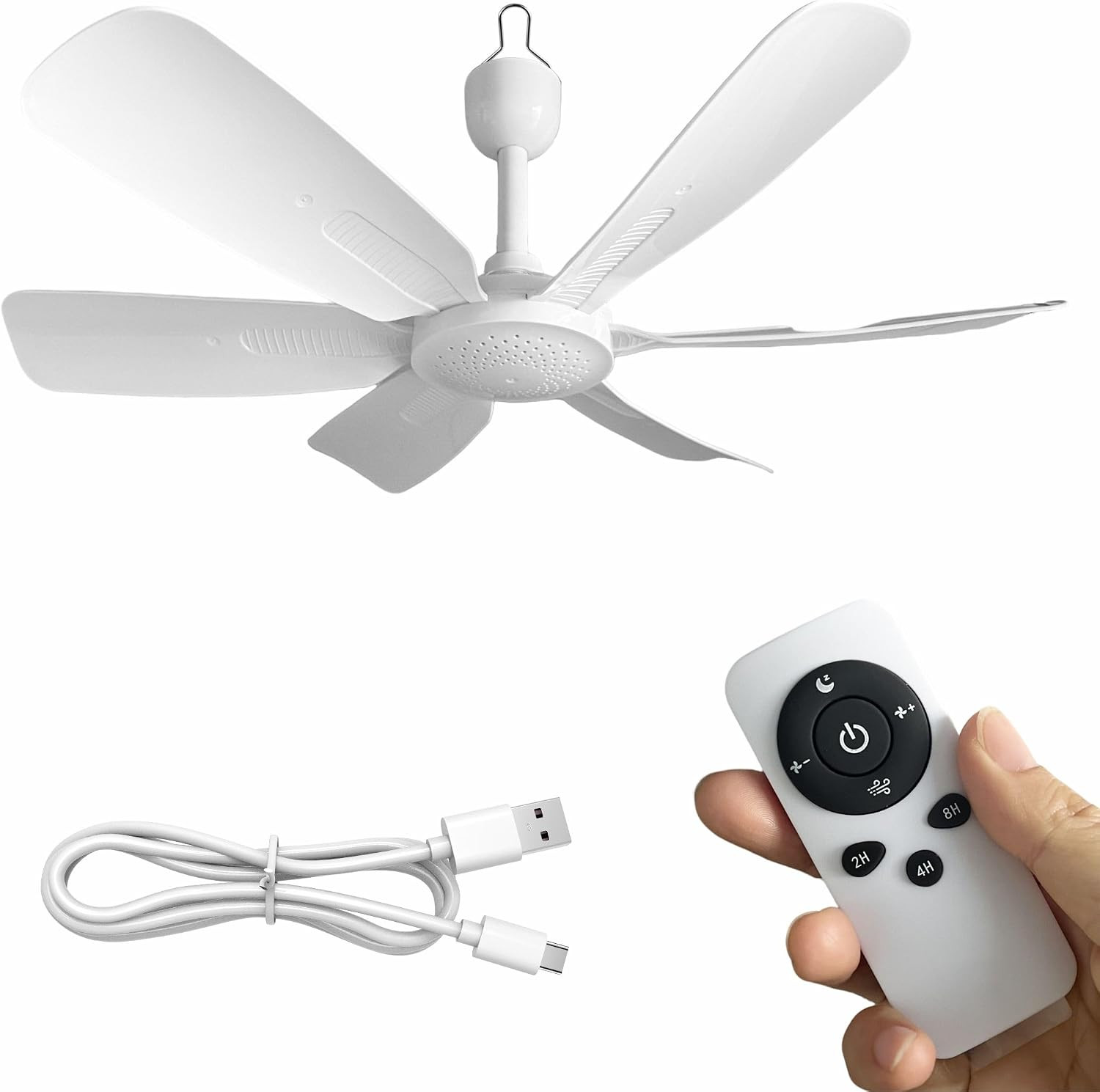 18 Inch USB Ceiling Fan with Remote Control, 6 Speed Portable Hanging Fan with M