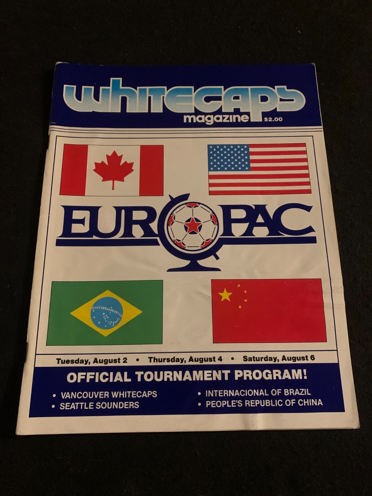1983 Soccer Tournament Program Vancouver Whitecaps VS Seattle Sounders EURO PAC