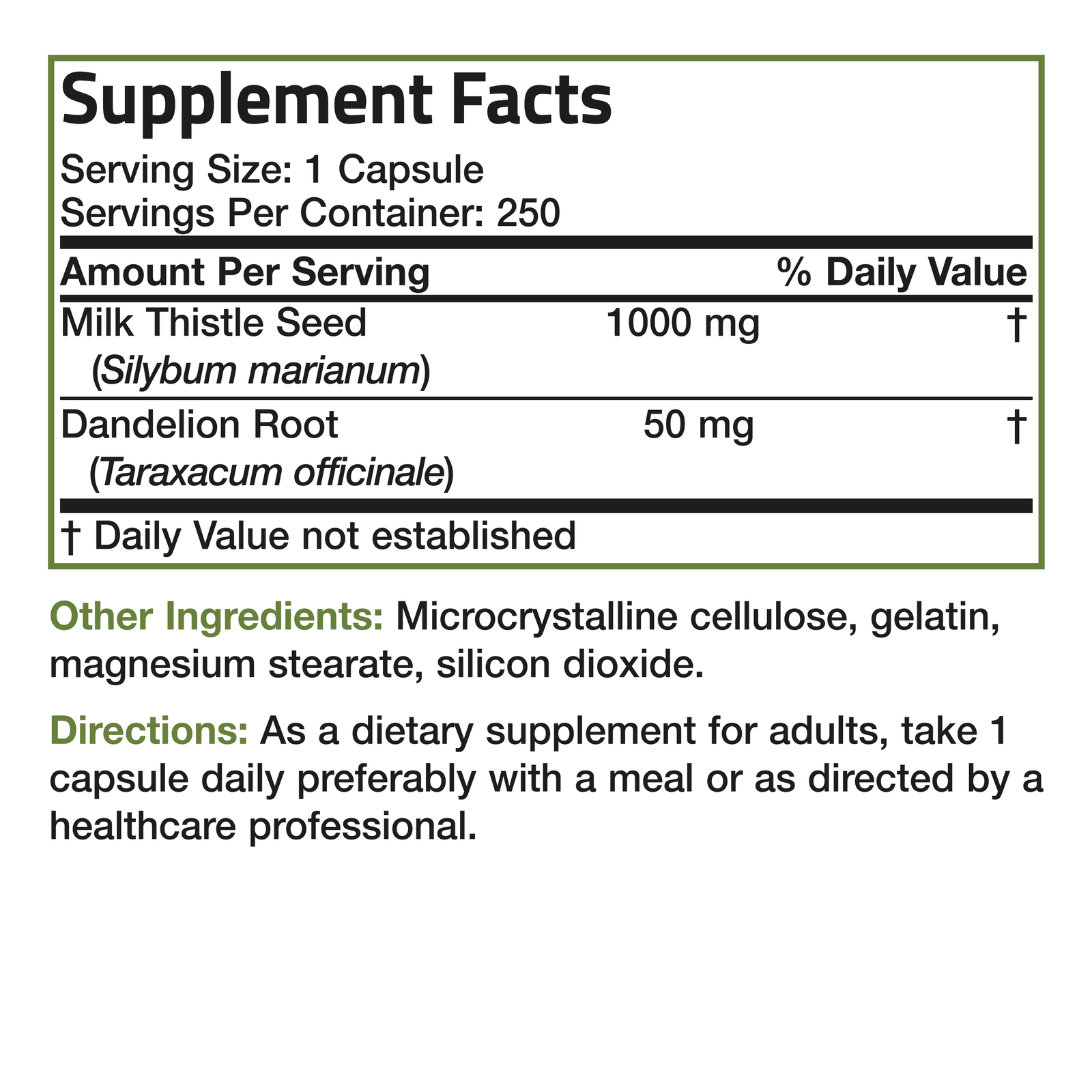 Milk Thistle 1000mg (Silymarin) w/ Dandelion Root Liver Support
