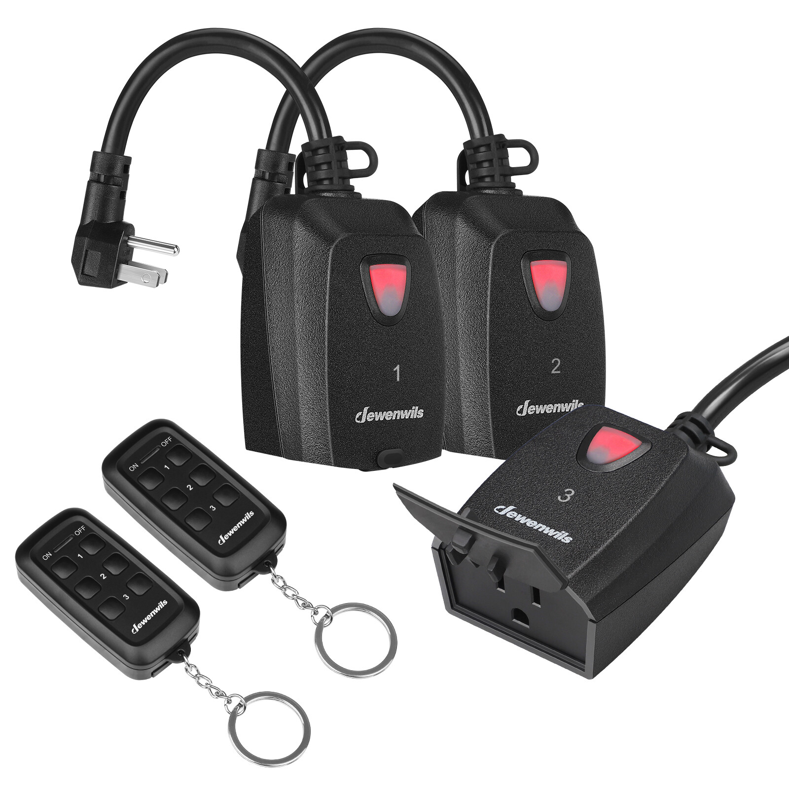DEWENWILS 3Pcs Outdoor Indoor Wireless Remote Control Outlet 12 Remote 100FT