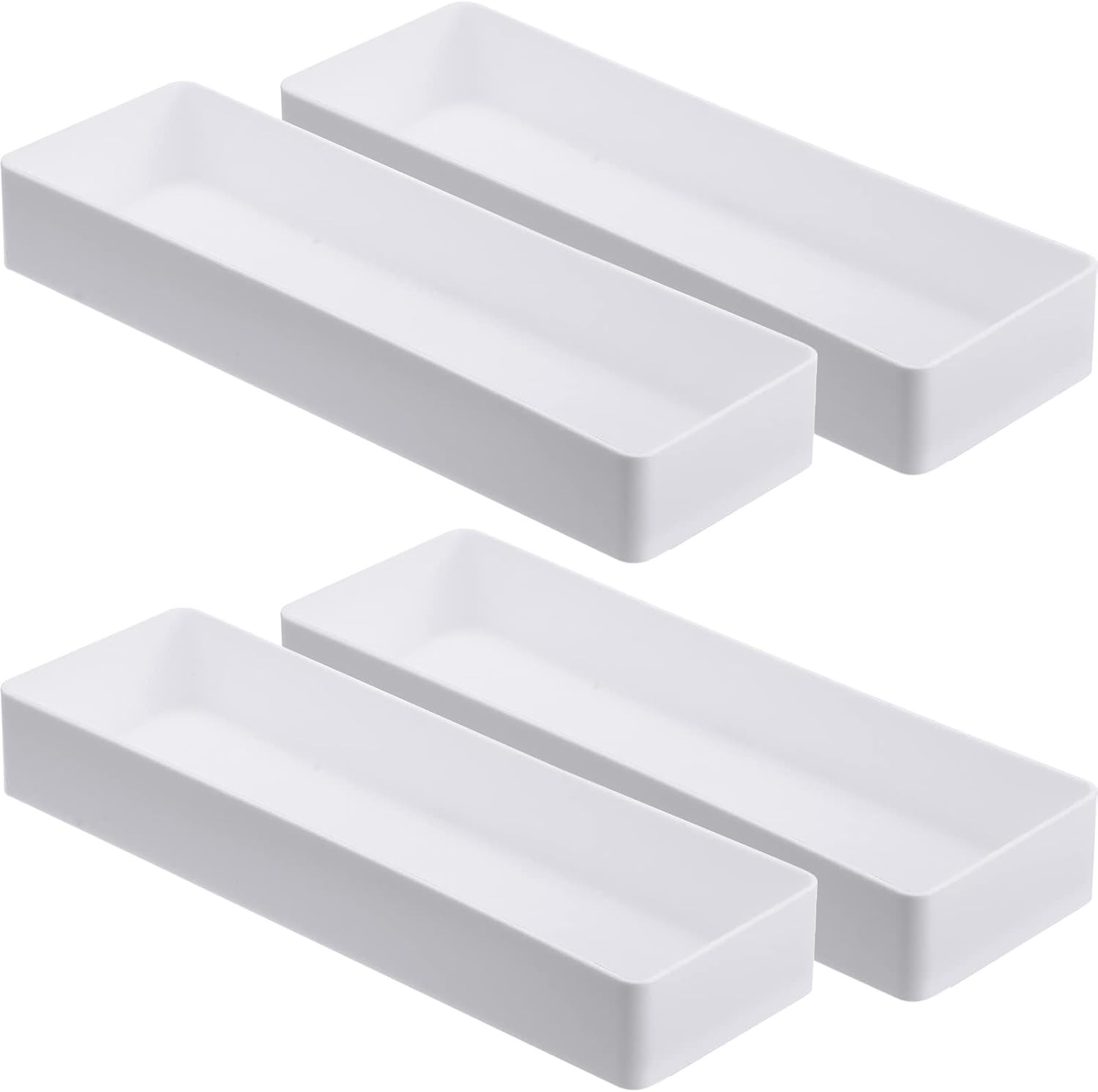 4 Pack Plastic Drawer Organizer 9.5 x 3 x 1.4 Inch Tabletop white