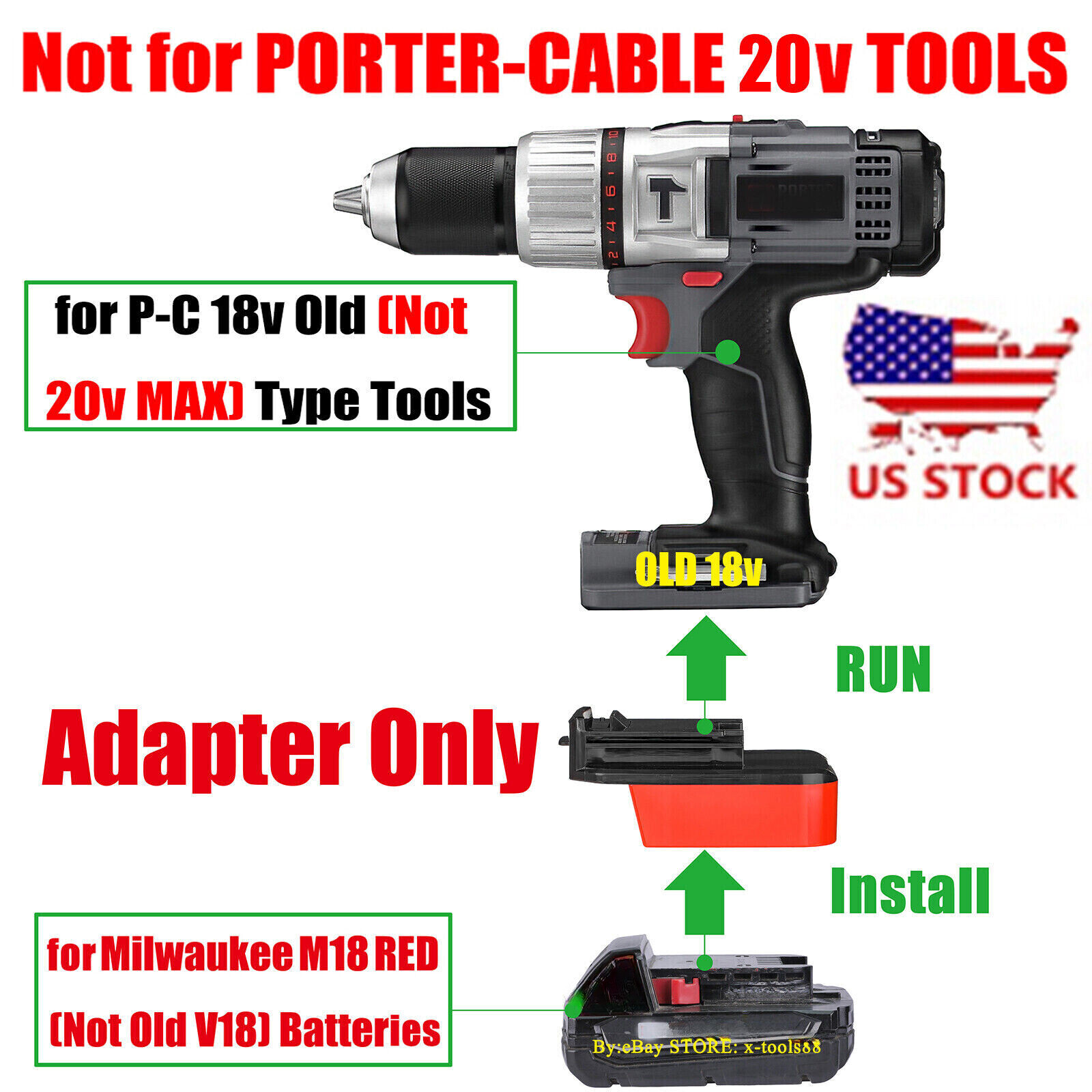 1x Adapter for Porter Cable 18v Old Style Tools To for Milwaukee M18 RED Battery